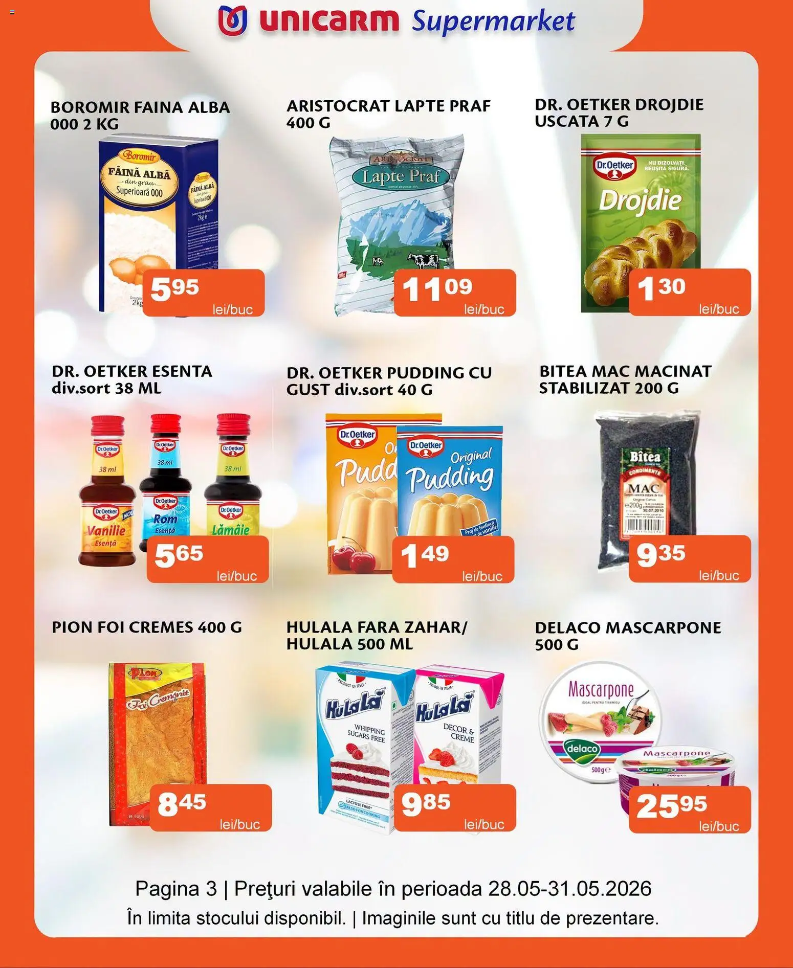 Noul catalog Unicarm – valabil de la 28.05.2026 | Pagină: 3 | Produse: Lapte praf, Light Kedi Konservesi, Lapte, Tiramisu