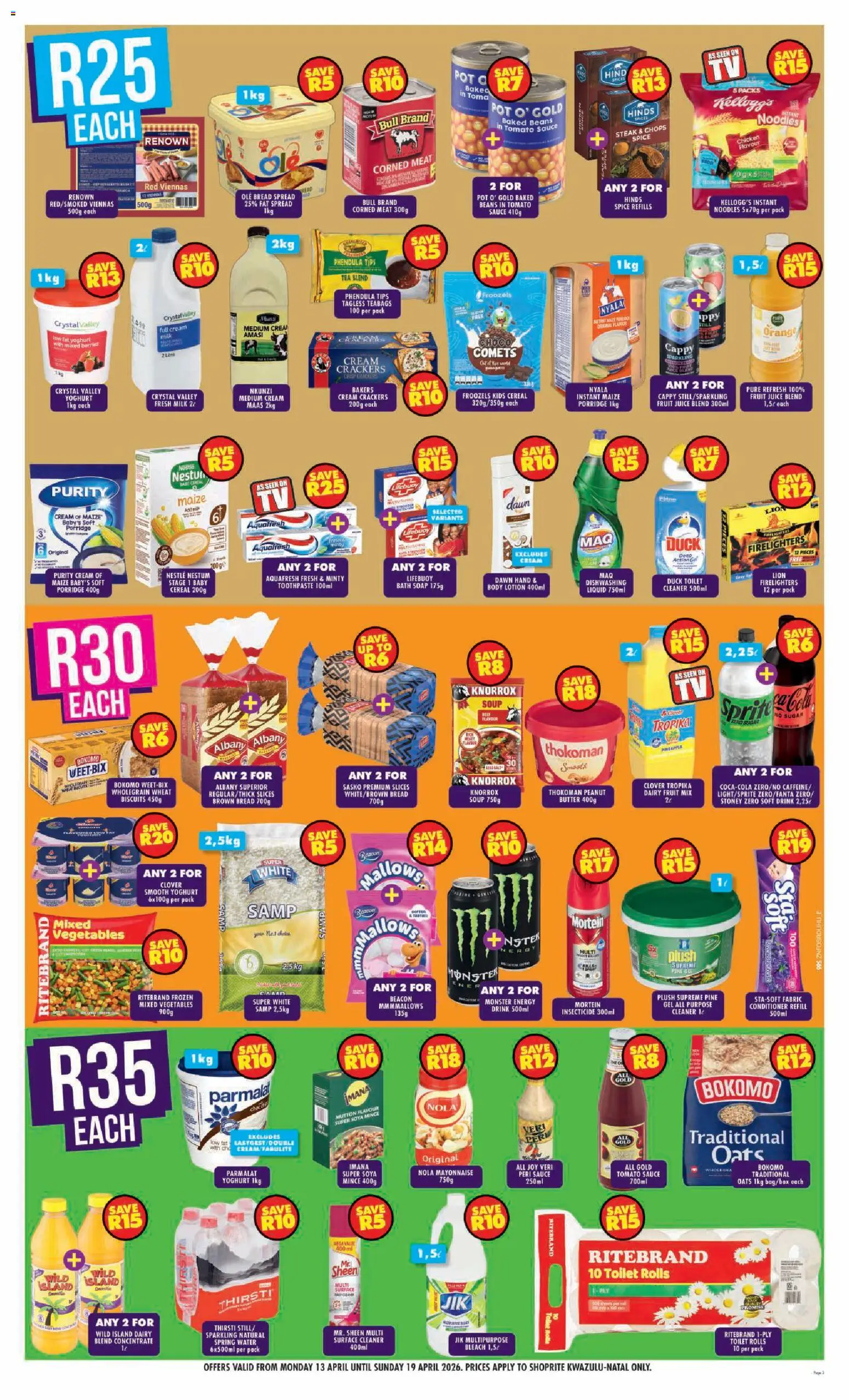 New Shoprite catalogue – valid from 13.04.2026 | Page: 3 | Products: Steak, Dairy blend, Paper, Sauce