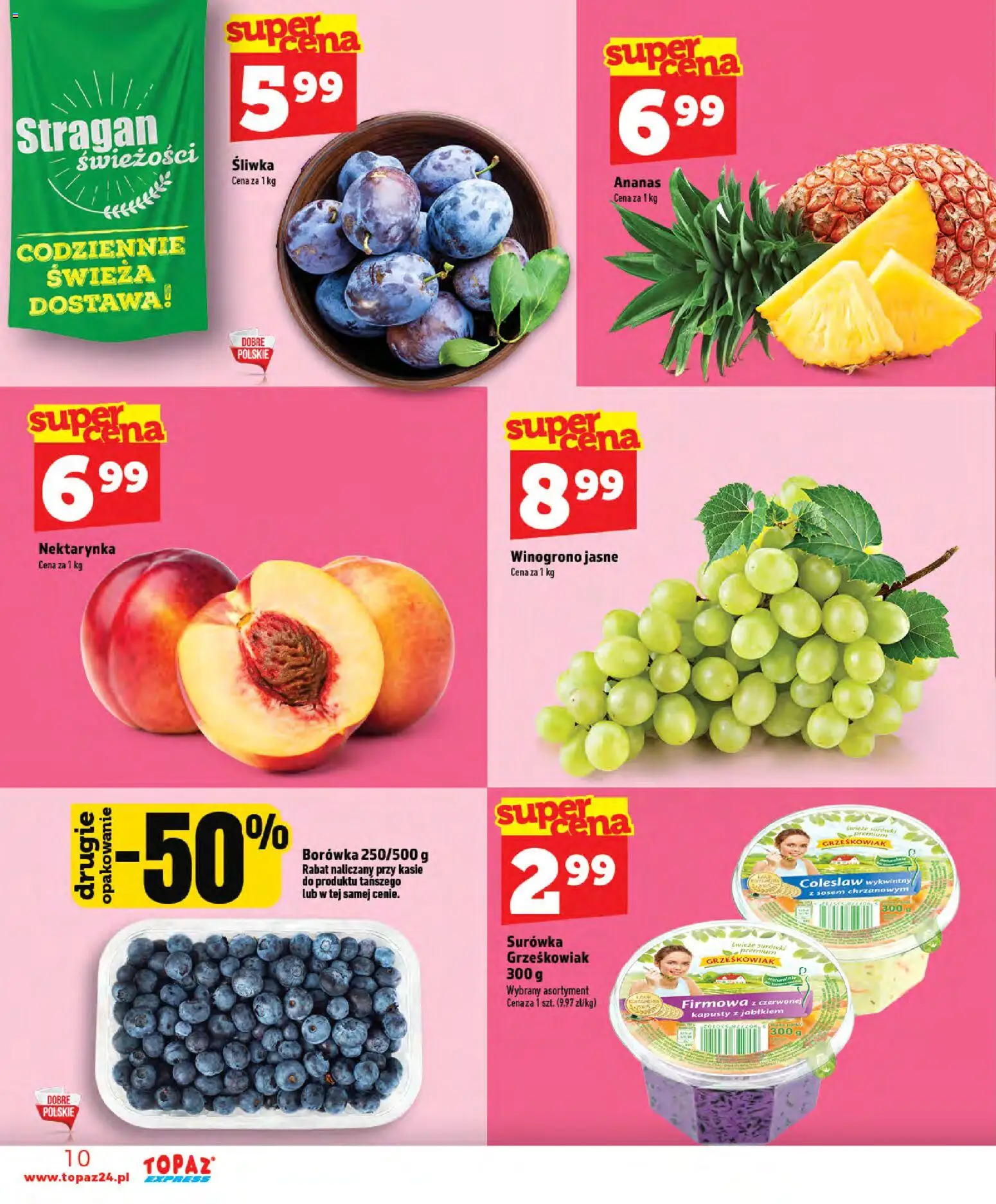 Topaz gazetka - Express od 30.07.2026 | Strona: 10 | Produkty: Nektarynka, Winogrono, Ananas
