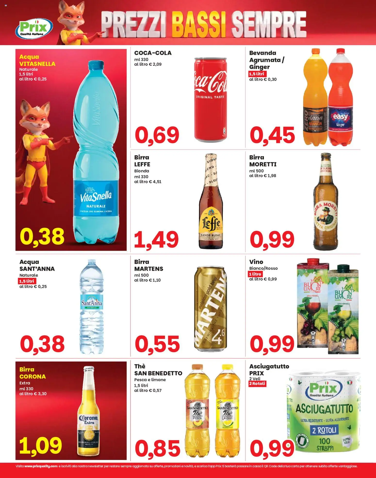 Volantino Prix del 08/09/2026 | Pagina: 10 | Prodotti: Birra Leffe, Arancia, Vino rosso, Vino bianco