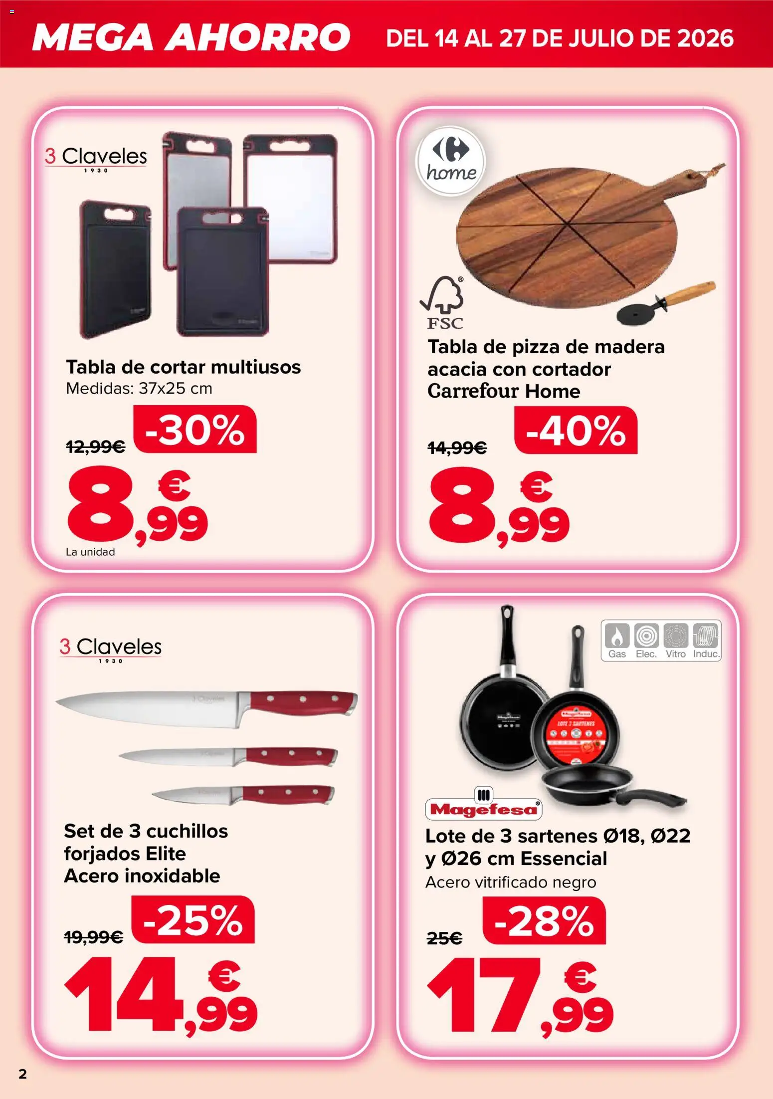 Carrefour Mega Ahorro │ válido desde el 14/07/2026 | Página: 2 | Productos: Tabla de cortar, Pan, Pizza