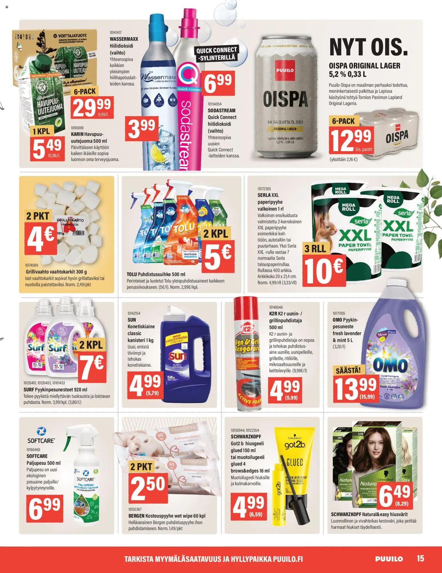 Puuilo tarjoukset – voimassa 08.06.2026 alkaen | Sivu: 15 | Tuotteet: Pesuaine, Sodastream, Pesuneste, Puhdistussuihke