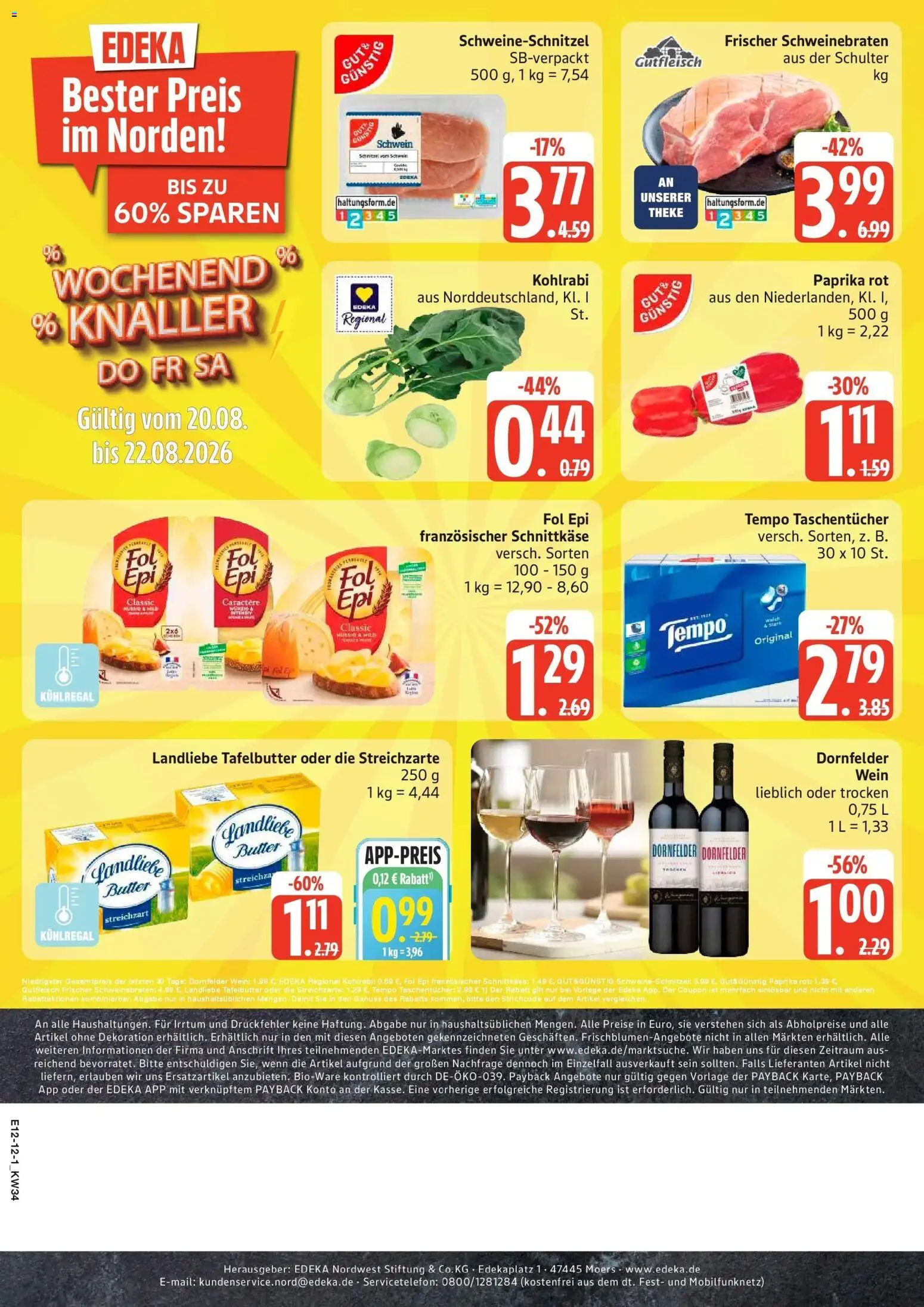Edeka Prospekt Ammersbek (ab 17.08.2026) » Angebote Online | Seite: 12 | Produkte: Theke, Paprika rot, Schulter, Wein