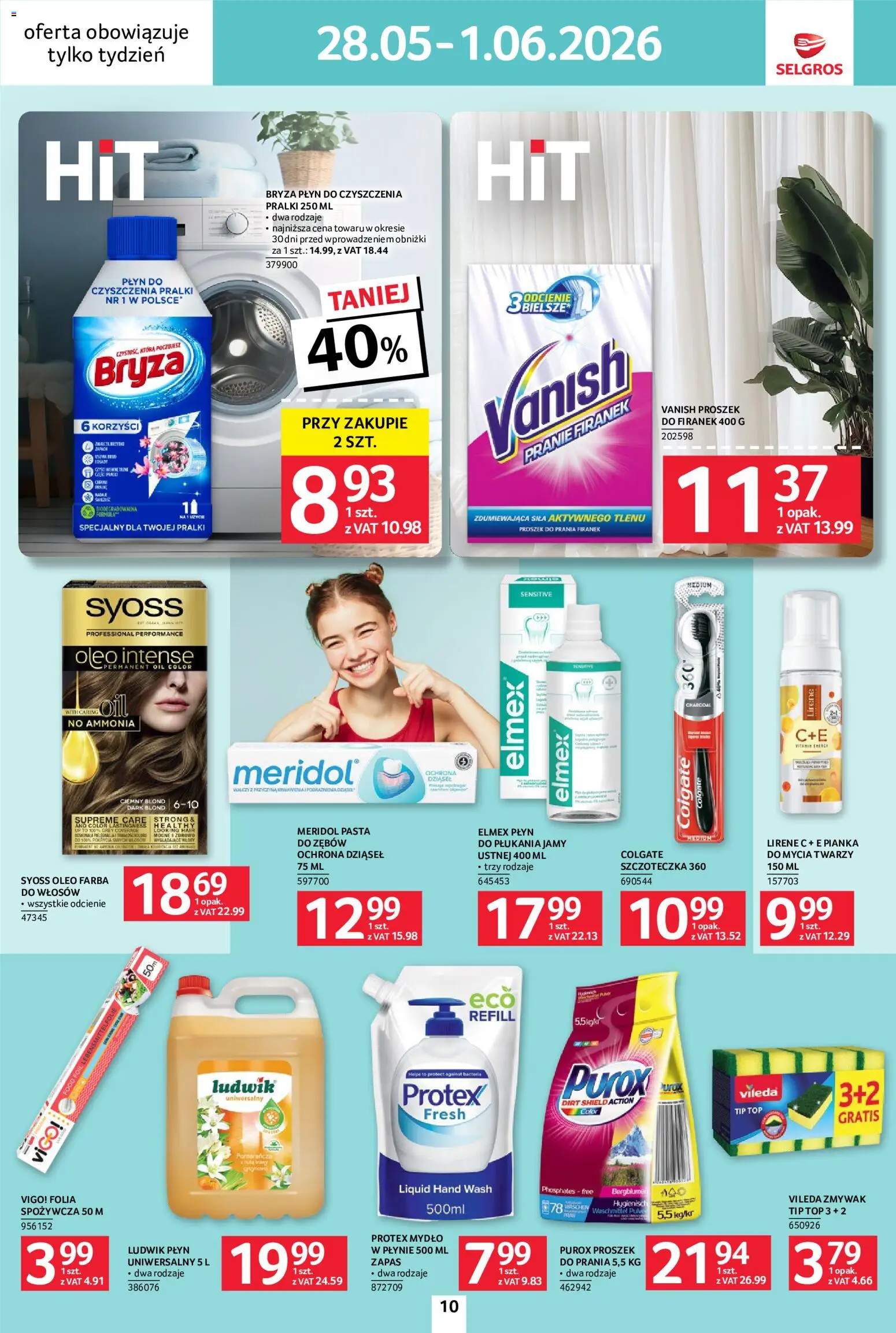 Selgros cash&carry gazetka - Jeszcze więcej super promocji od 28.05.2026 | Strona: 10 | Produkty: Top, Vanish, Płyn do czyszczenia pralki, Vileda