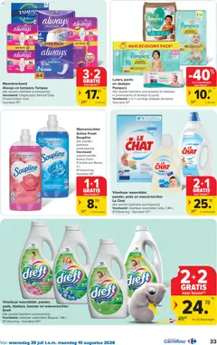 Maandverband Always en tampons Tampax, alle soorten (behalve promopacks) - Voorbeeld van een folder van Carrefour, geldig van 29/07/2026 | Pagina: 33 | Producten: Pampers, Pads, Tampons, Wasmiddel