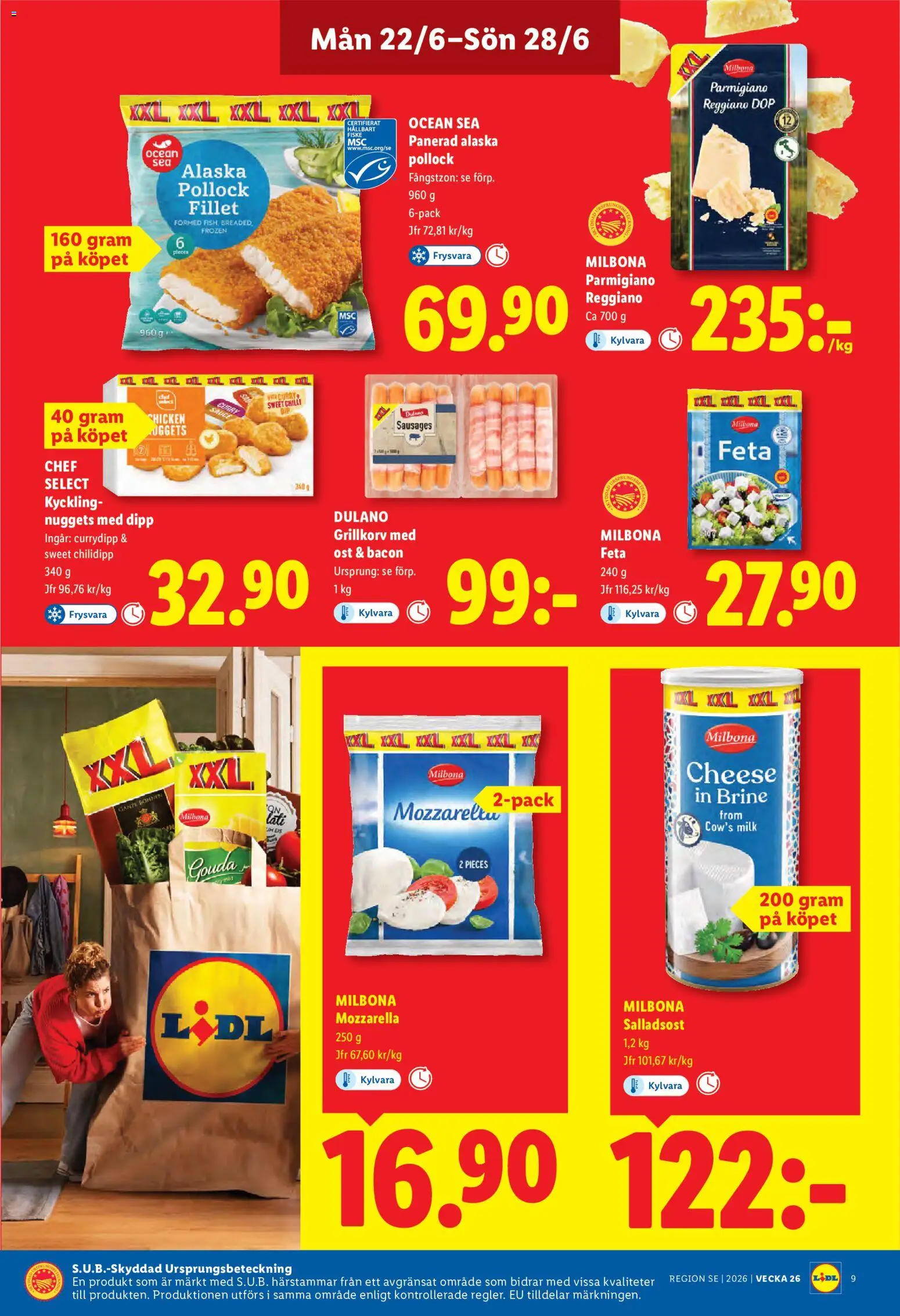 Lidl reklamblad aktuell från 22.06.2026 | Sida: 9 | Produkter: Bacon, Grillkorv, Ost