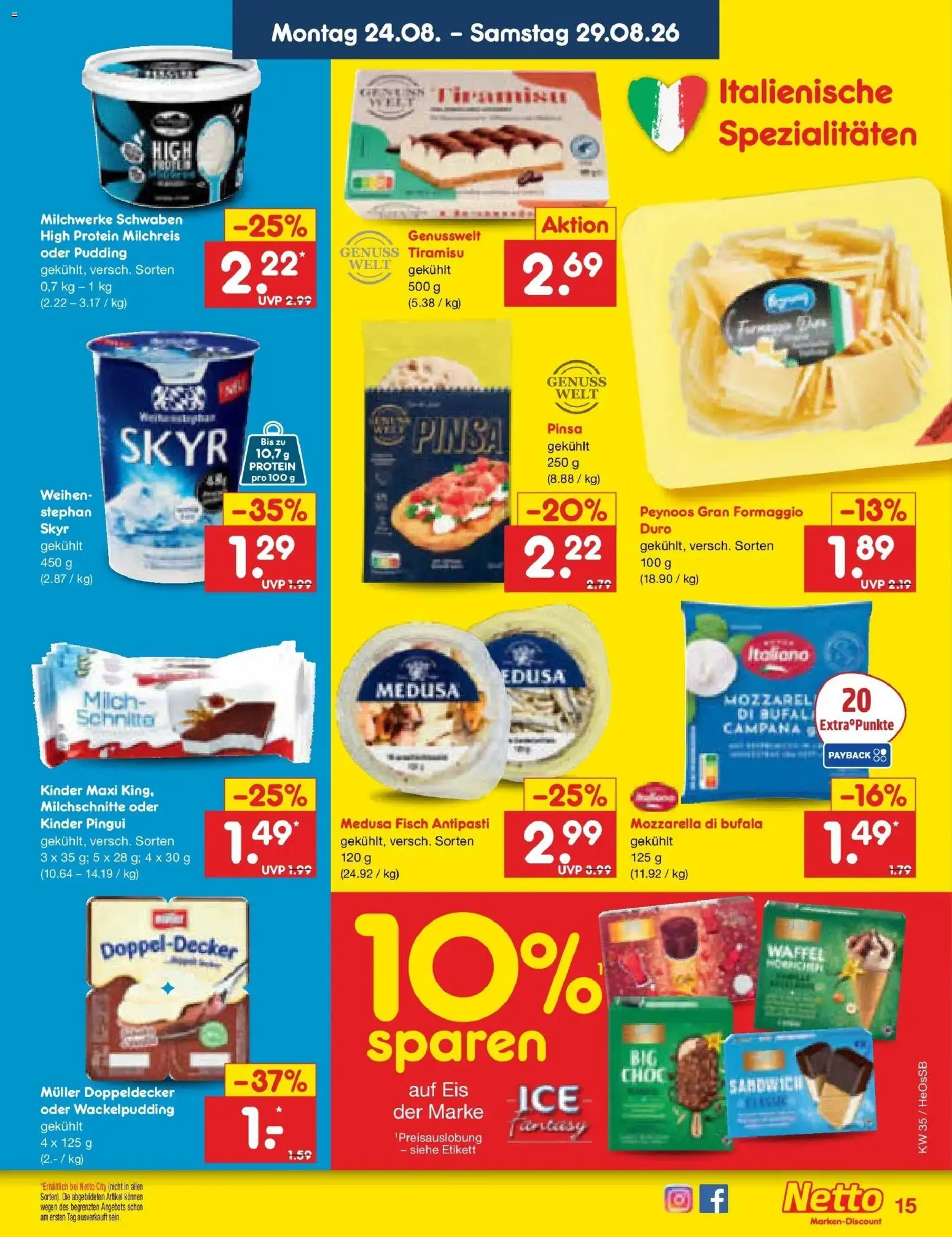 Netto Marken-Discount Prospekt Rostock – gültig ab 24.08.2026 | Seite: 23 | Produkte: Milch, Mozzarella, Spezialitäten, Fisch