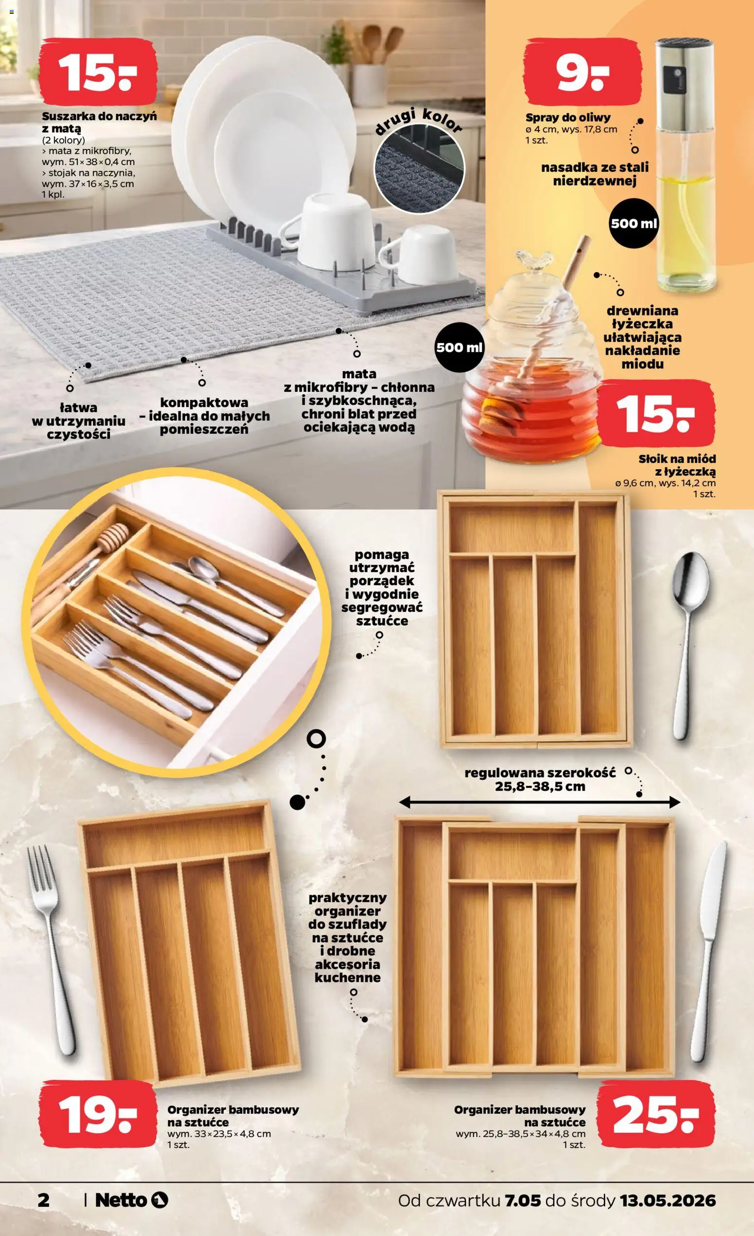 Netto gazetka od czwartku NonFood od 07.05.2026 | Strona: 2 | Produkty: Miód, Suszarka, Sztućce, Woda