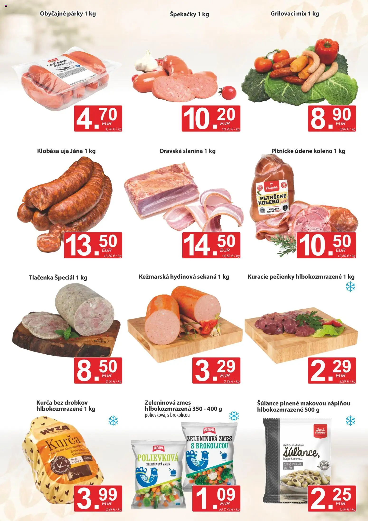 Nové CBA Verex akcie – leták je platný od 20.08.2026 | Strana: 3 | Produkty: Klobása, Párky, Kurča, Údené koleno