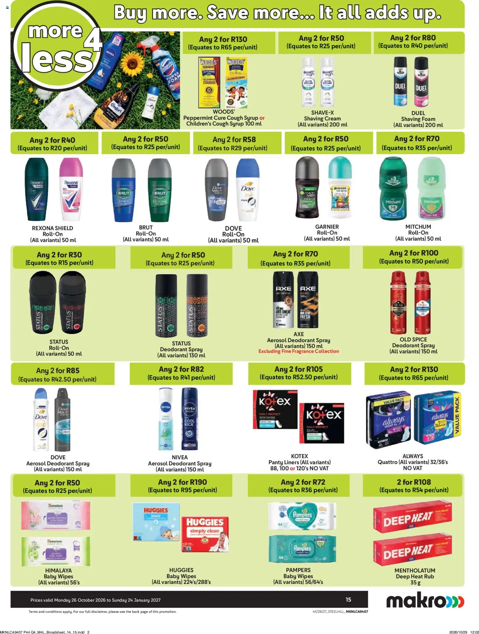 New Makro catalogue – valid from 26/10/2026 | Page: 15 | Products: Cream, Shaving foam, Foam, Panty liners
