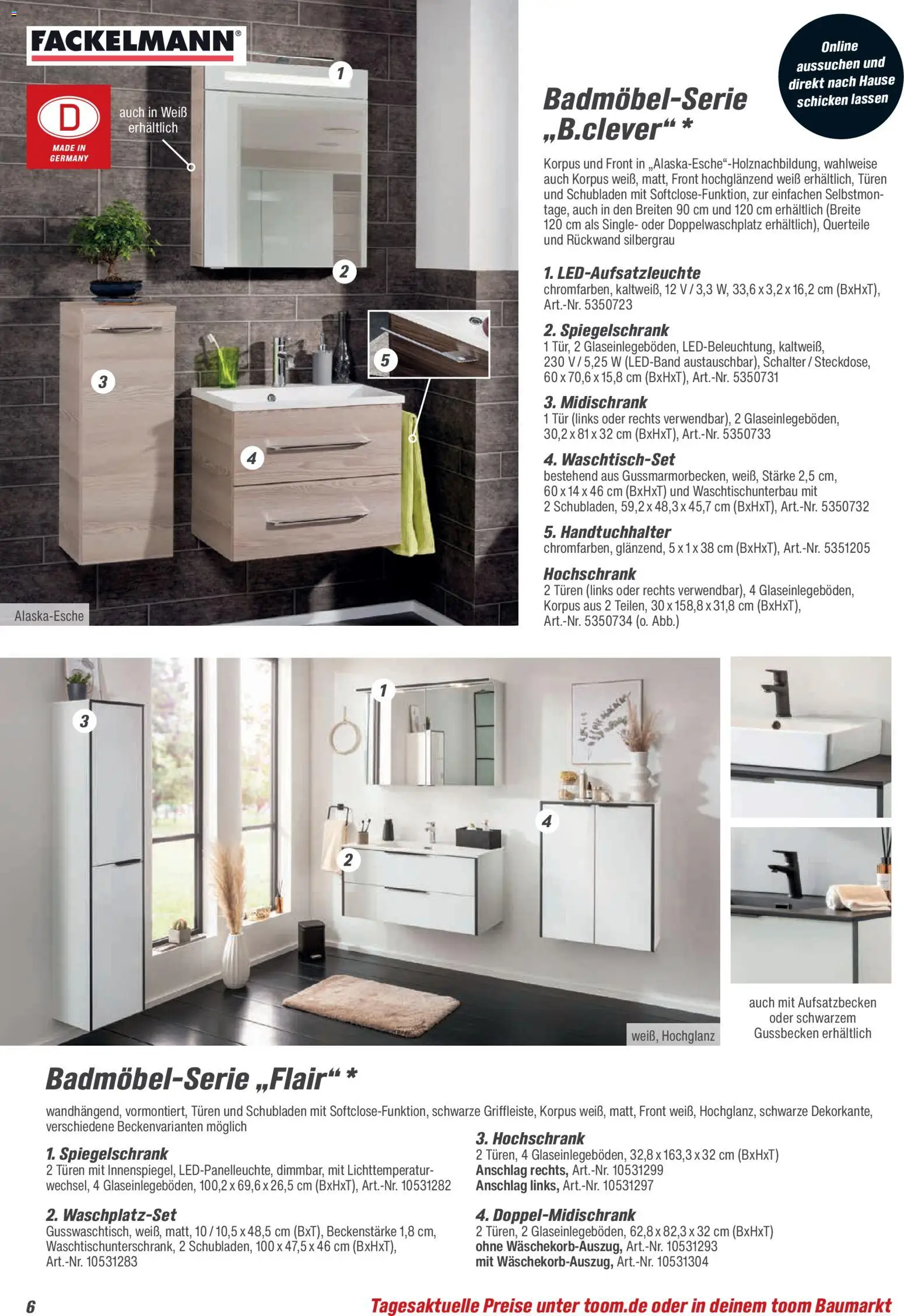 Toom Baumarkt Bad, Sanitär & Zubehör 2026 – gültig ab 01.01.2026 | Seite: 6 | Produkte: Handtuchhalter, Spiegelschrank, Hochschrank, Midischrank