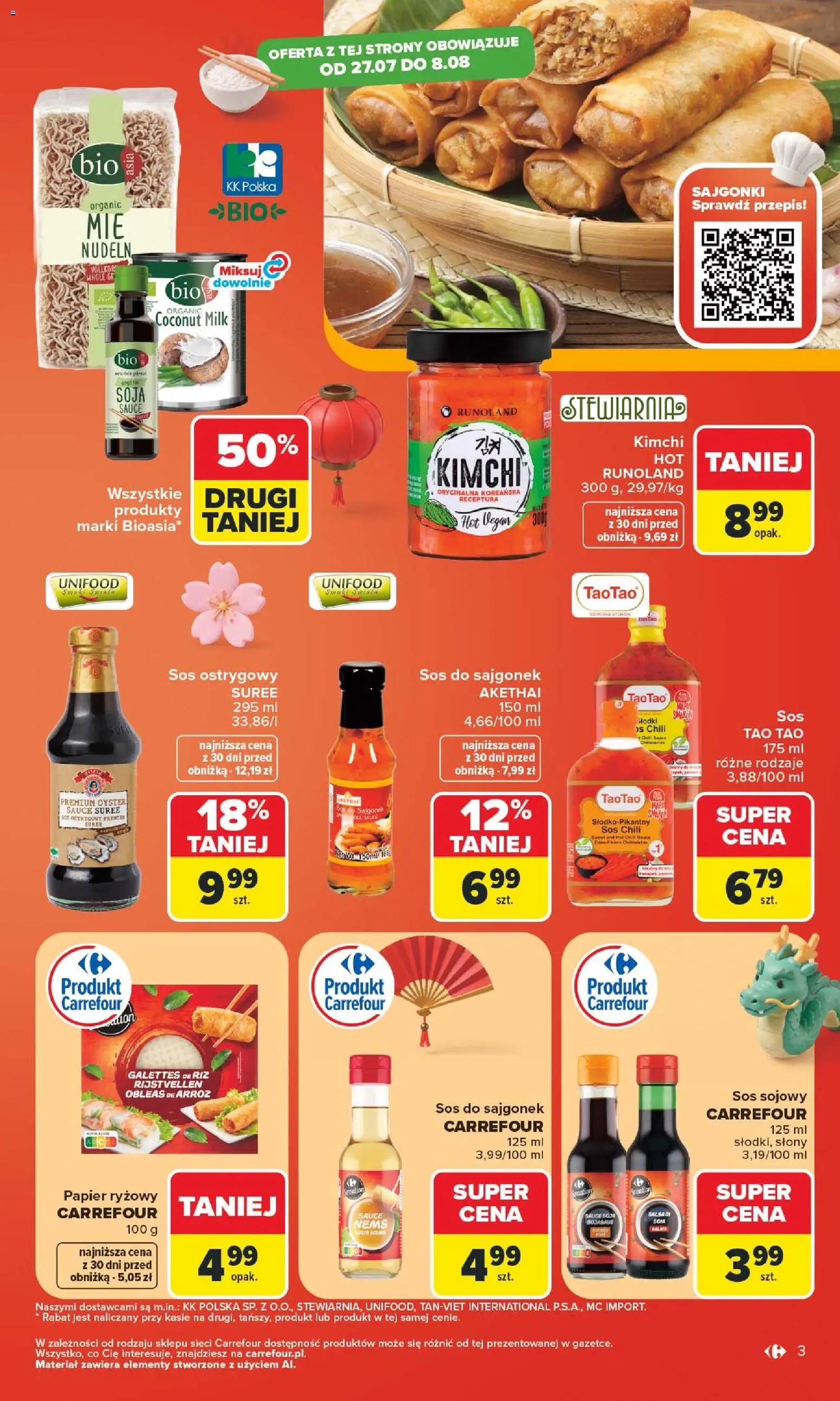 Carrefour gazetka - Kuchnia Azjatycka od 27.07.2026 | Strona: 3 | Produkty: Papier ryżowy, Sajgonki, Sos ostrygowy, Sos