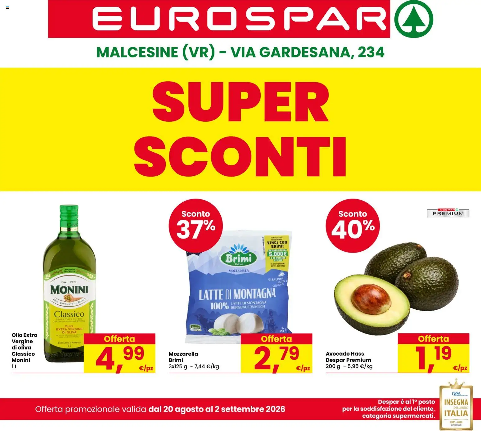 Volantino Eurospar del 20/08/2026 | Pagina: 1 | Prodotti: Avocado, Latte, Olive, Olio extra vergine