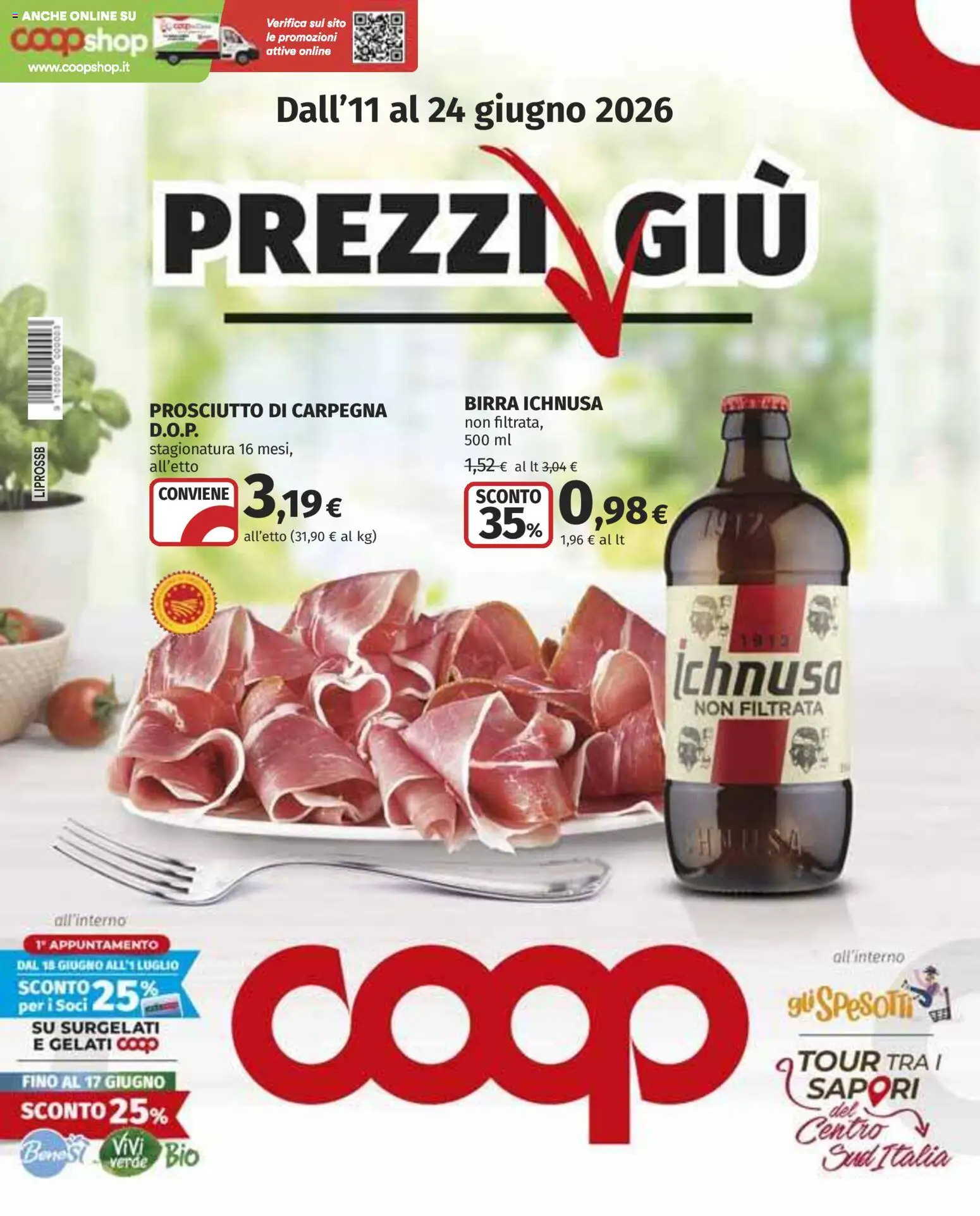 Volantino COOP del 11.06.2026 | Pagina: 1 | Prodotti: Birra, Prosciutto