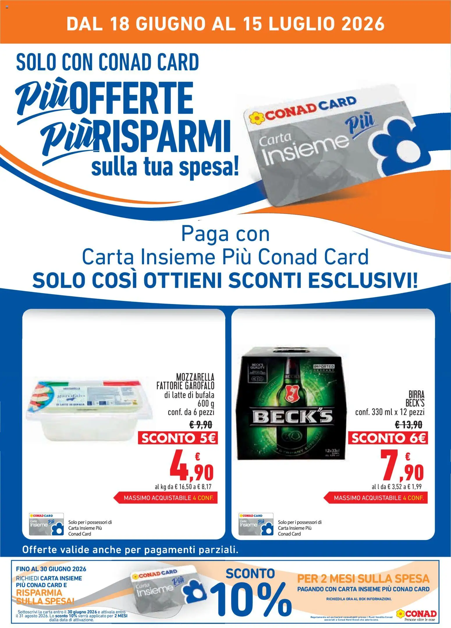 Volantino Conad del 18.06.2026 | Pagina: 2 | Prodotti: Birra, Mozzarella, Latte, Data