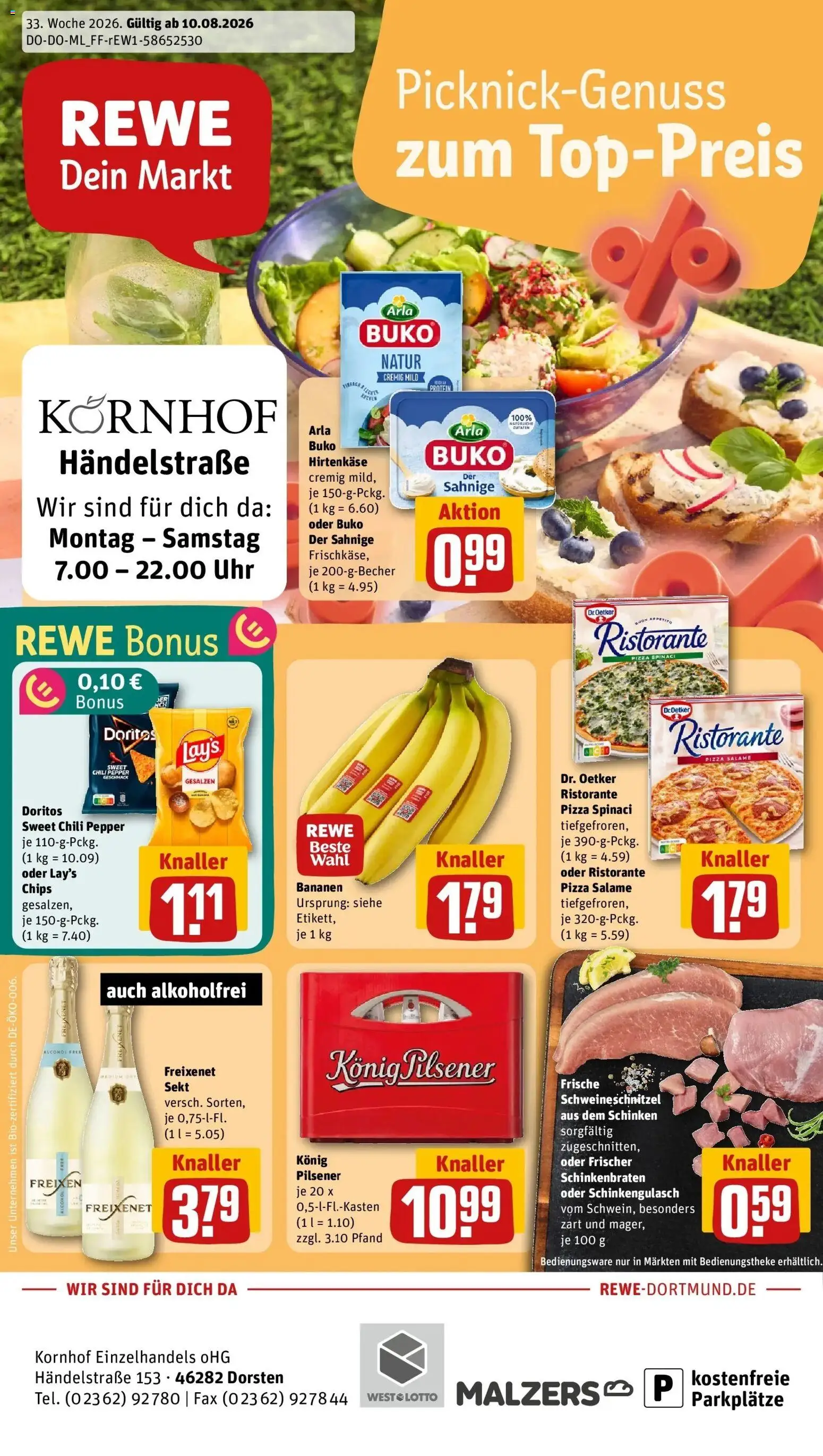 REWE Prospekt ab 10.08.2026 zum Blättern » Angebote | Seite: 1 | Produkte: Sekt, Chili, Schinken, Chips