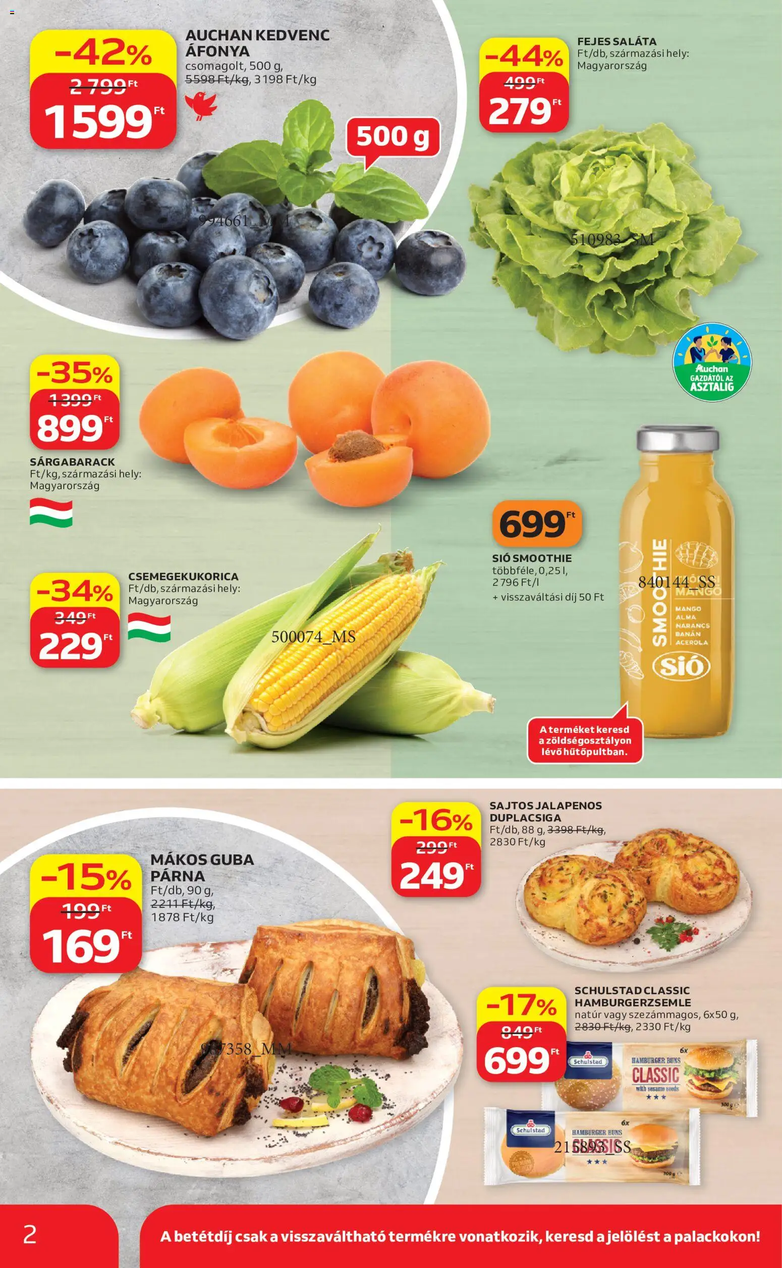 Auchan akciós ujság - amely érvényes a következő dátumtól: 2026.07.09. | Oldal: 2 | Termékek: Áfonya, Jalapenos, Banán, Mangó