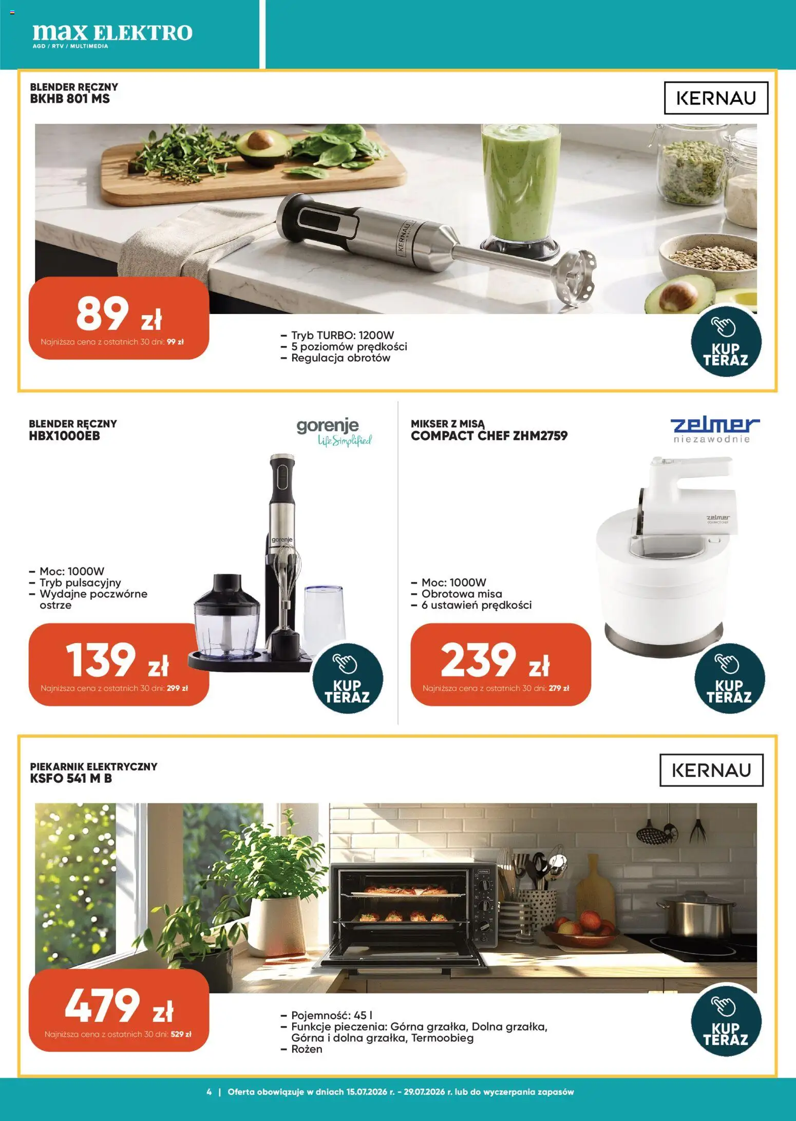 Max elektro gazetka od 15.07.2026 | Strona: 4 | Produkty: Blender ręczny, Piekarnik, Mikser, Blender