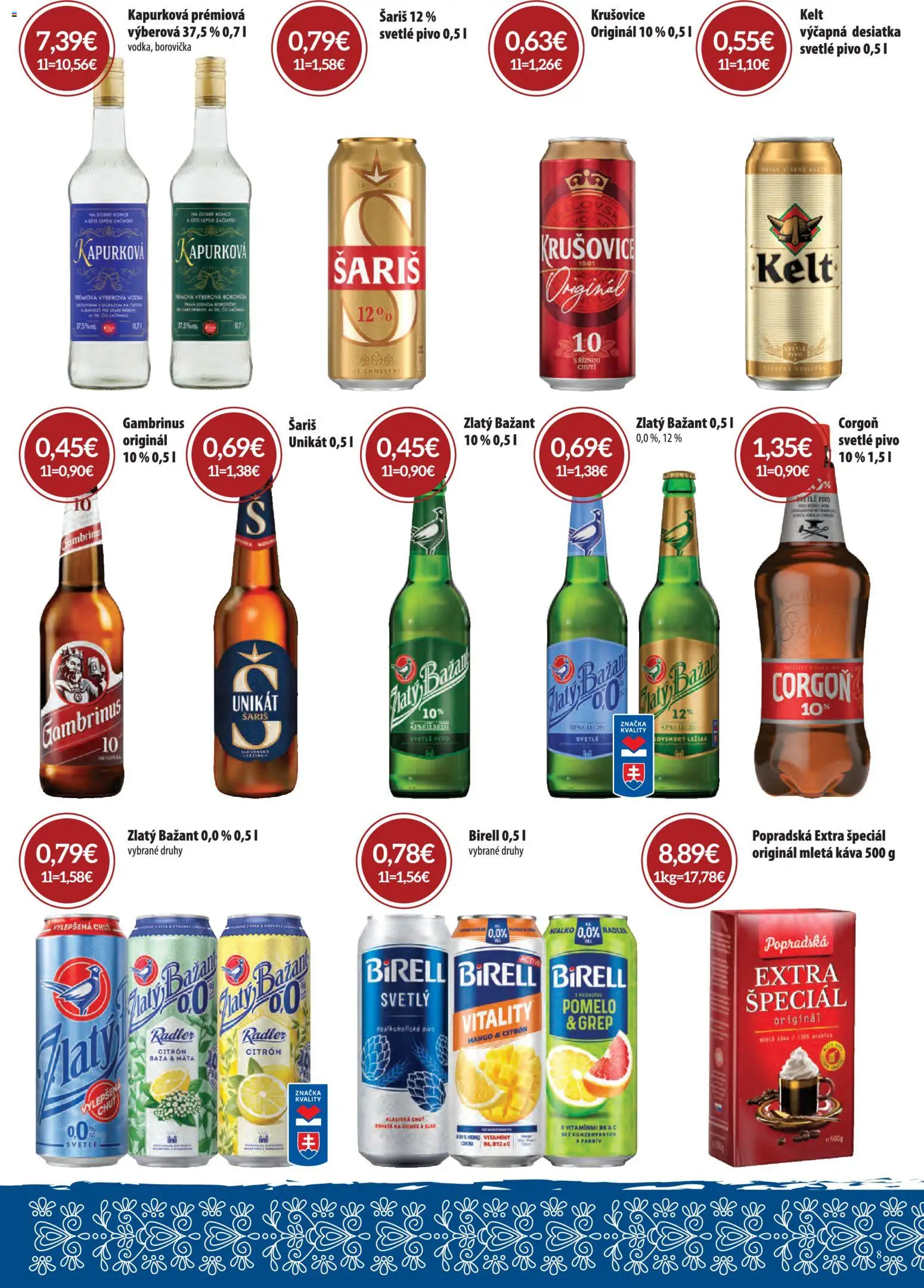Nové CBA Verex akcie – leták je platný od 02.07.2026 | Strana: 8 | Produkty: Borovička, Radler, Grep, Gambrinus