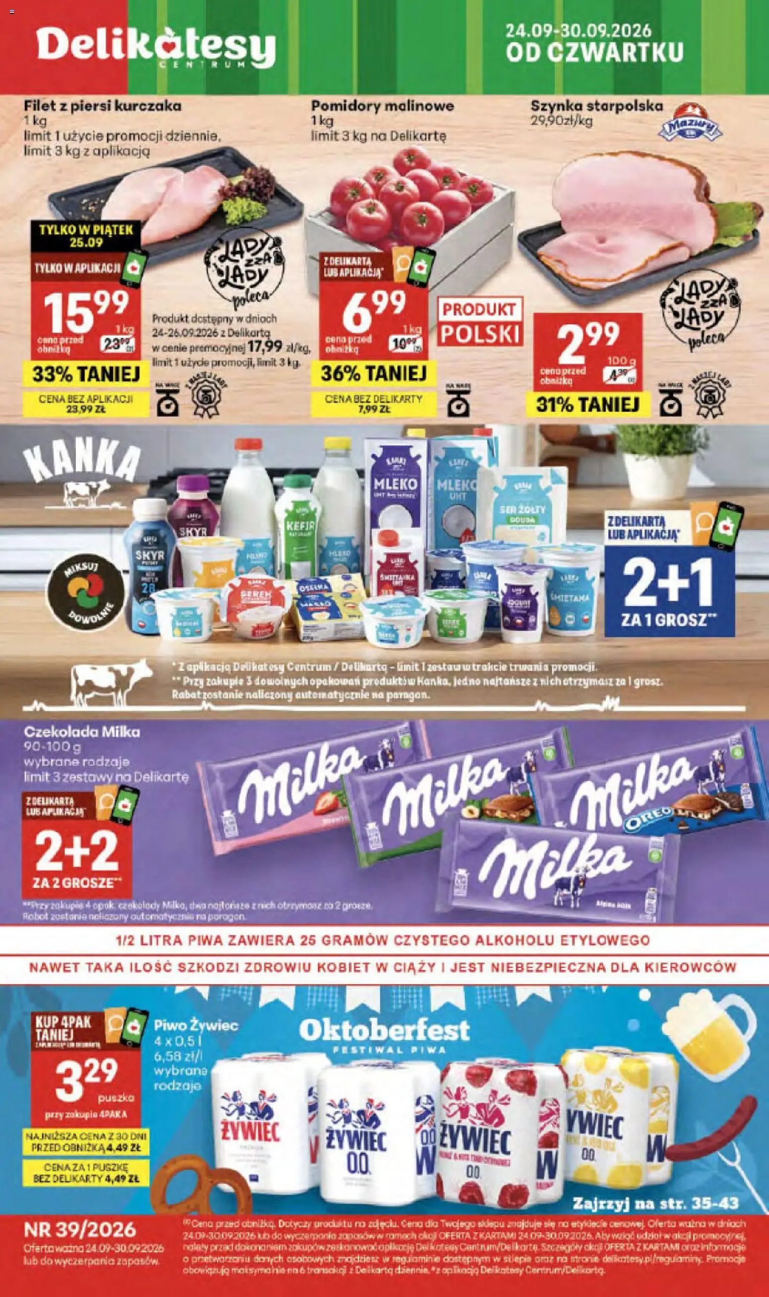 Delikatesy Centrum gazetka - Sklepy Własne od 24.09.2026 | Strona: 1 | Produkty: Czekolady, Mięta, Filet, Ser