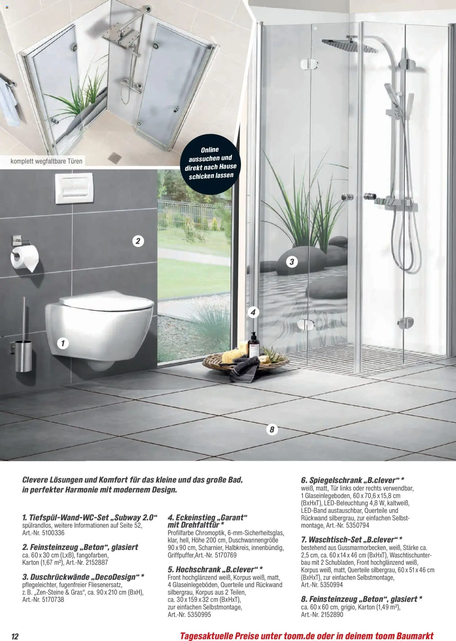 Toom Baumarkt Bad, Sanitär & Zubehör 2026 – gültig ab 01.01.2026 | Seite: 12 | Produkte: Tür, Spiegelschrank, Hochschrank