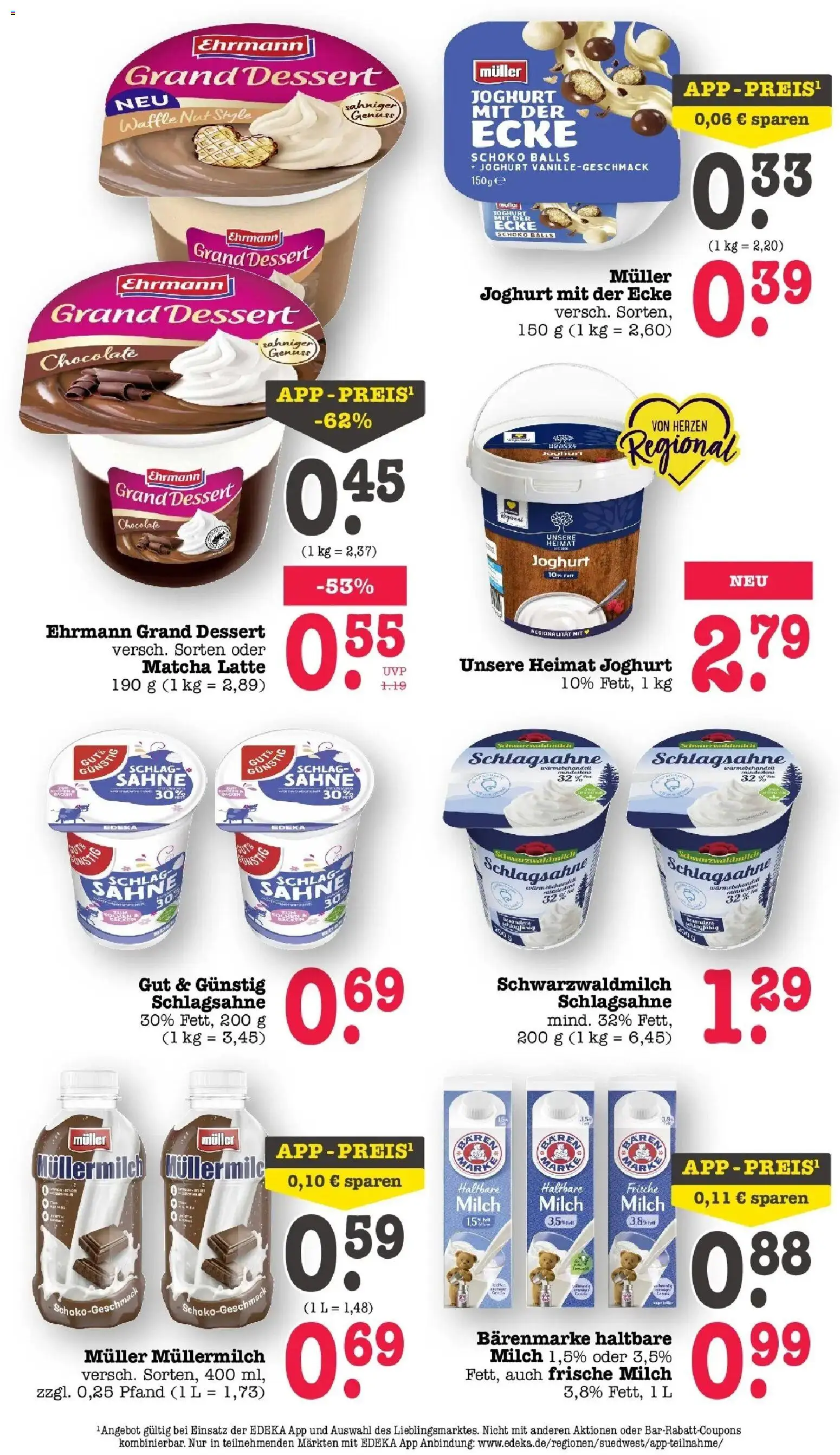 E center Prospekt Achern (ab 19.10.2026) zum Blättern | Seite: 28 | Produkte: Milch, Ehrmann grand dessert, Müllermilch, Sahne