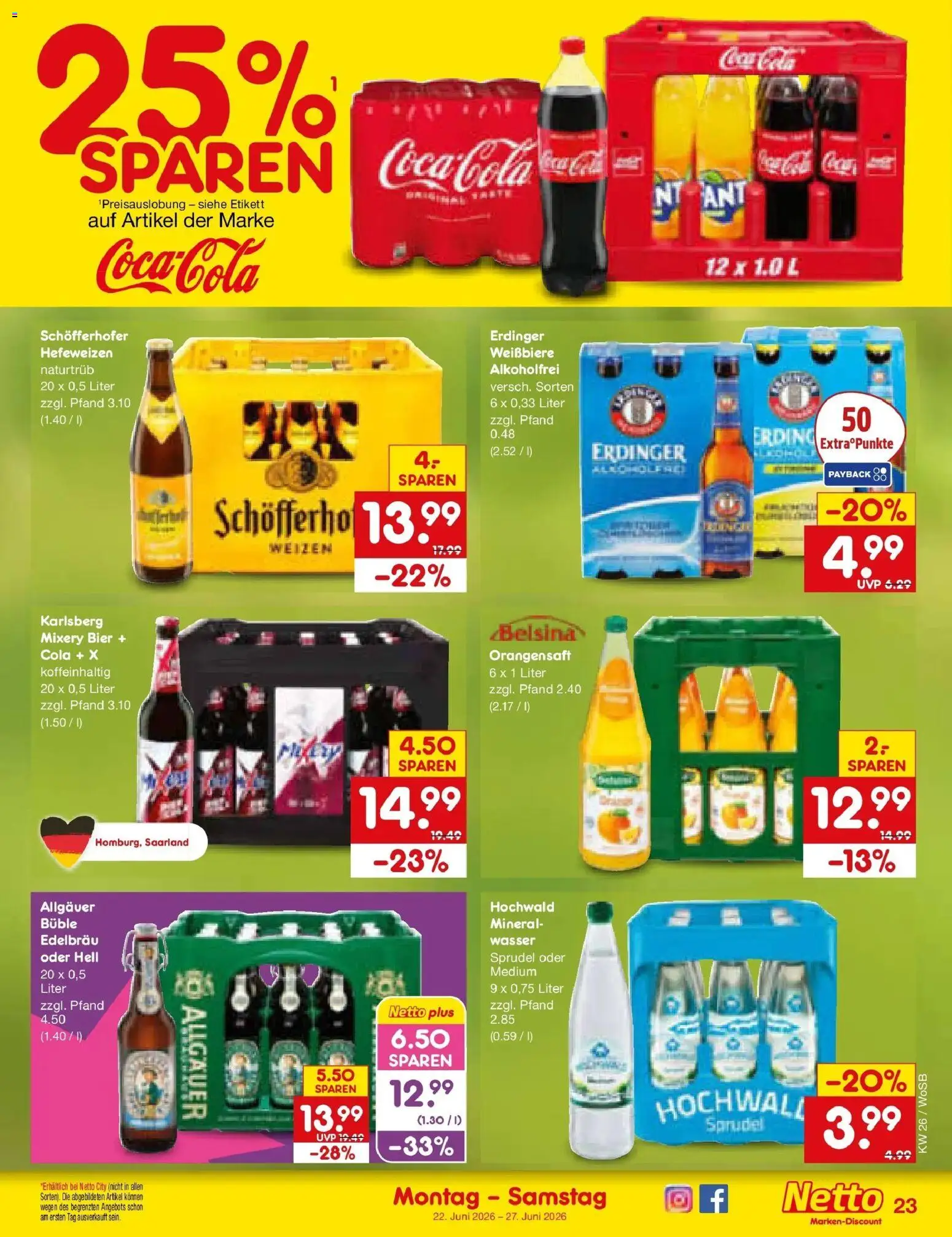 Netto Marken-Discount Prospekt Mannheim – gültig ab 22.06.2026 | Seite: 31 | Produkte: Coca cola, Erdinger, Bier, Wasser