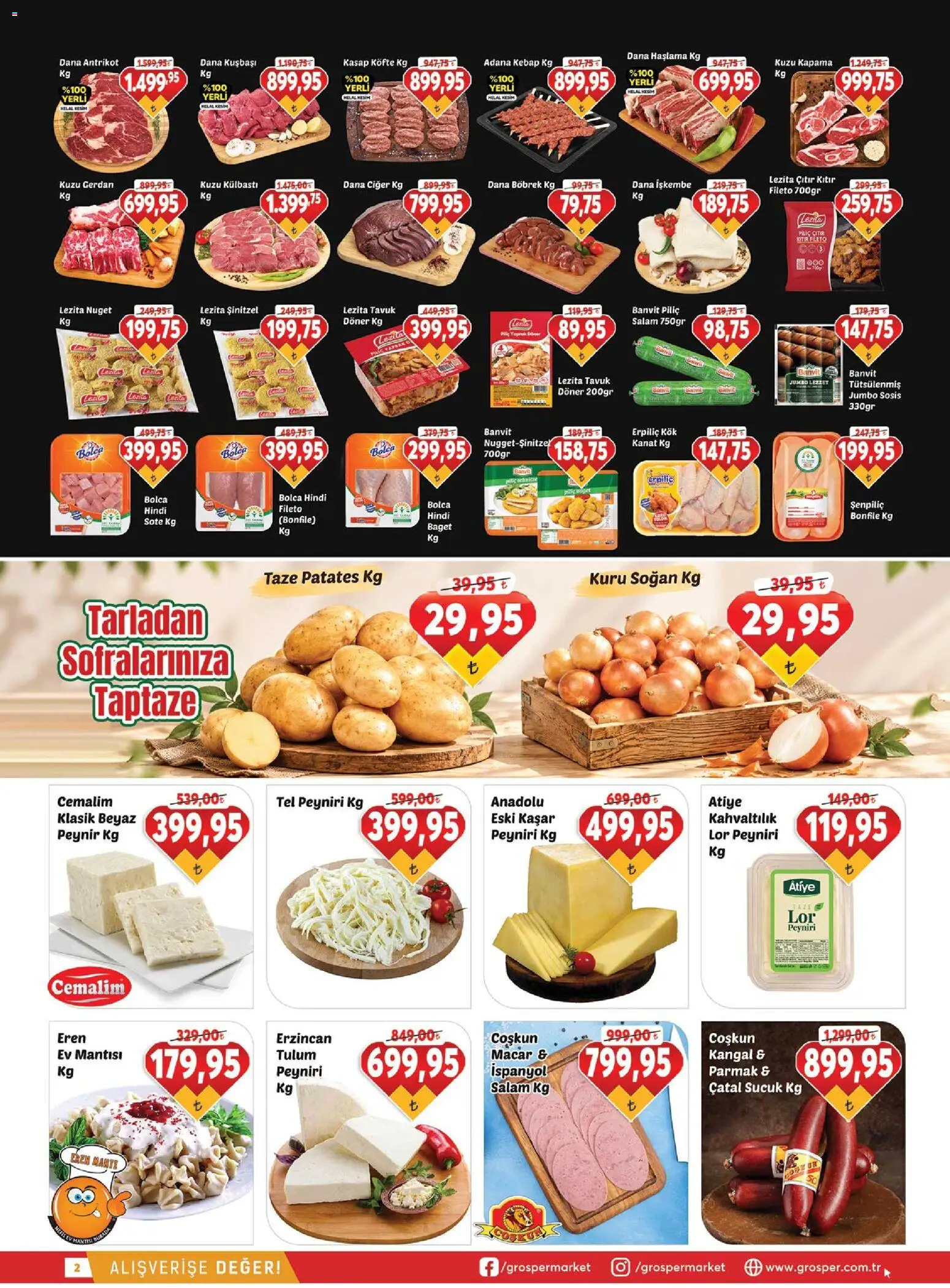Grosper Katalog - 14 Ekim 2026 tarihinden itibaren geçerlidir | Sayfa: 2 | Ürünler: Döner, Patates, Piliç, Dana kuşbaşı