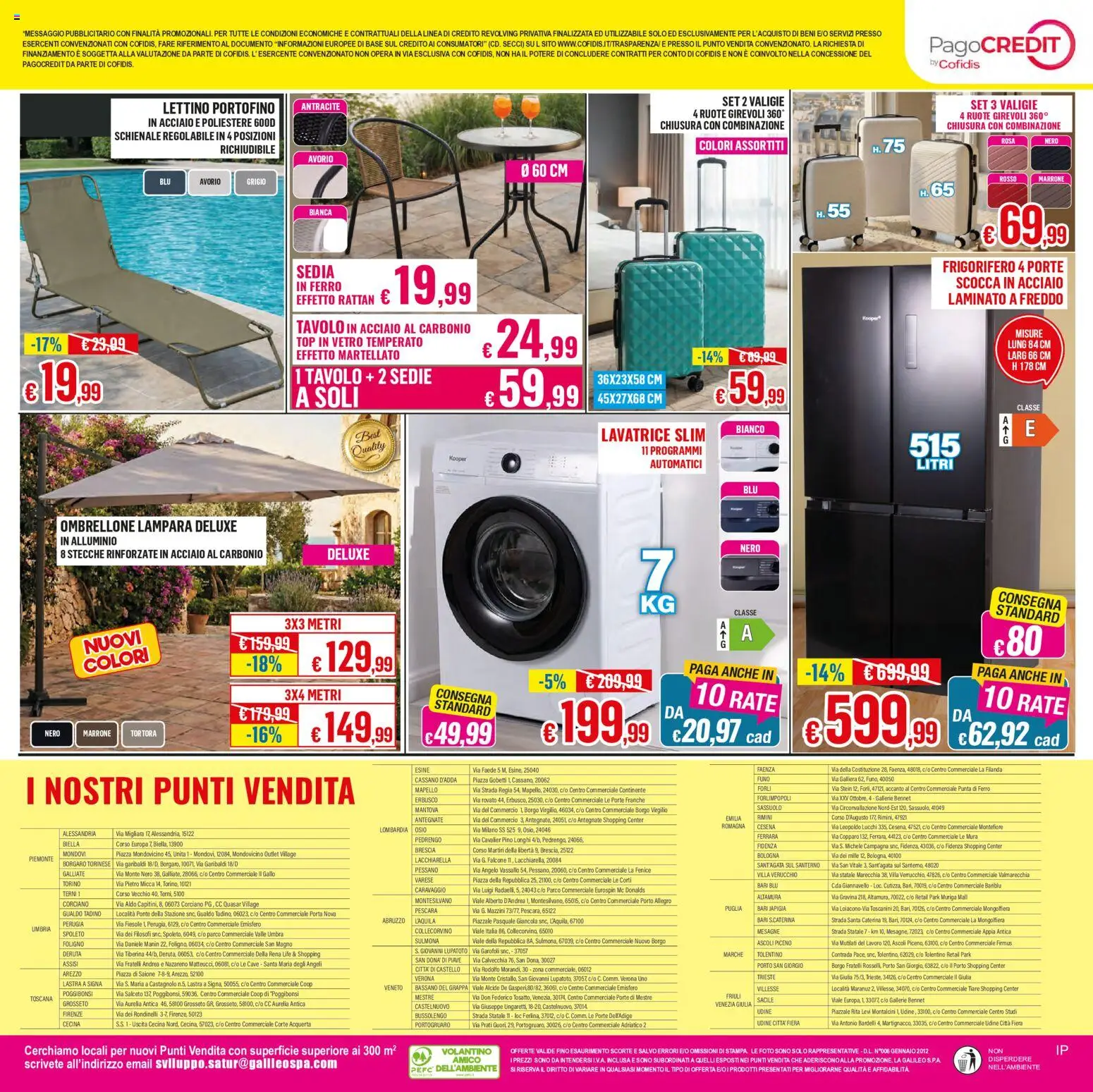 Volantino Satur del 07.05.2026 | Pagina: 16 | Prodotti: Ombrellone, Lavatrice, Frigorifero, Alluminio