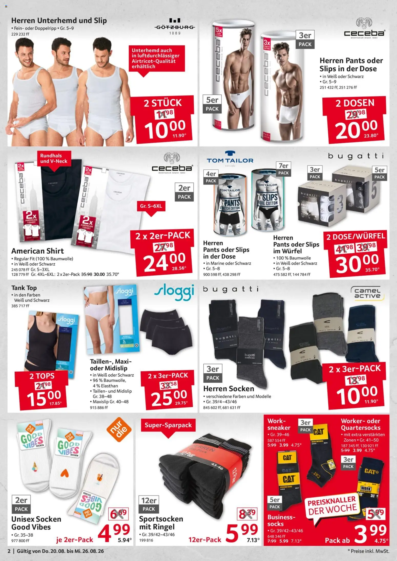 Selgros Non Food – gültig ab 20.08.2026 | Seite: 2 | Produkte: Shirt, Top, Socken, Slip