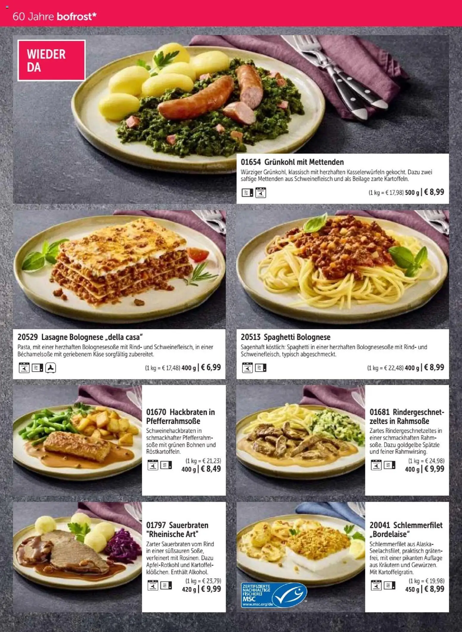 Bofrost Katalog – gültig ab 07.09.2026 | Seite: 98 | Produkte: Spaghetti, Lasagne, Soße, Schweinefleisch