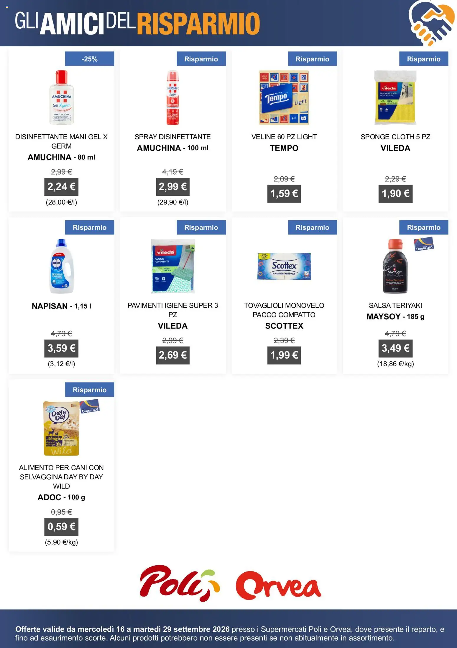 Volantino Poli del 16/09/2026 | Pagina: 6 | Prodotti: Spray disinfettante, Veline, Salsa