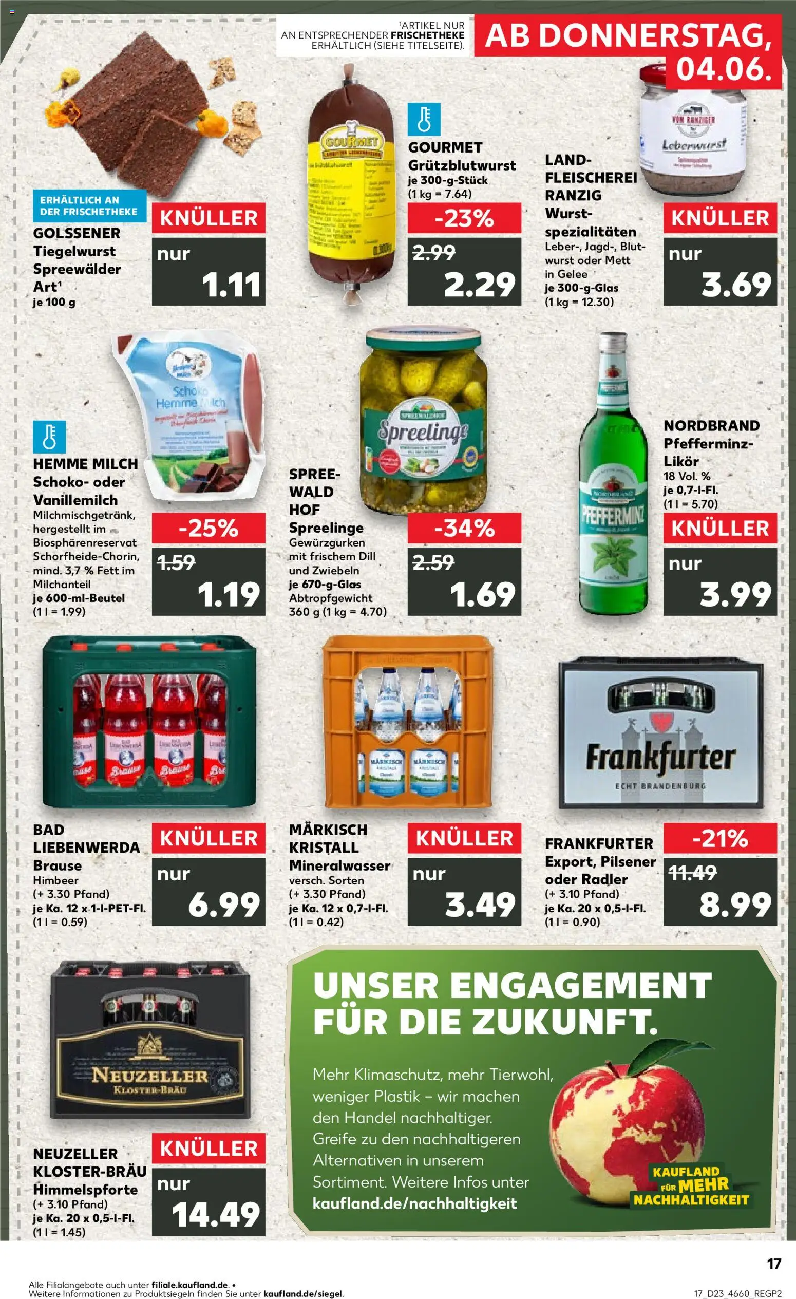 Kaufland Prospekt Frankfurt (Oder) – gültig ab 04.06.2026 | Seite: 17 | Produkte: Milch, Likör, Mineralwasser, Wurst