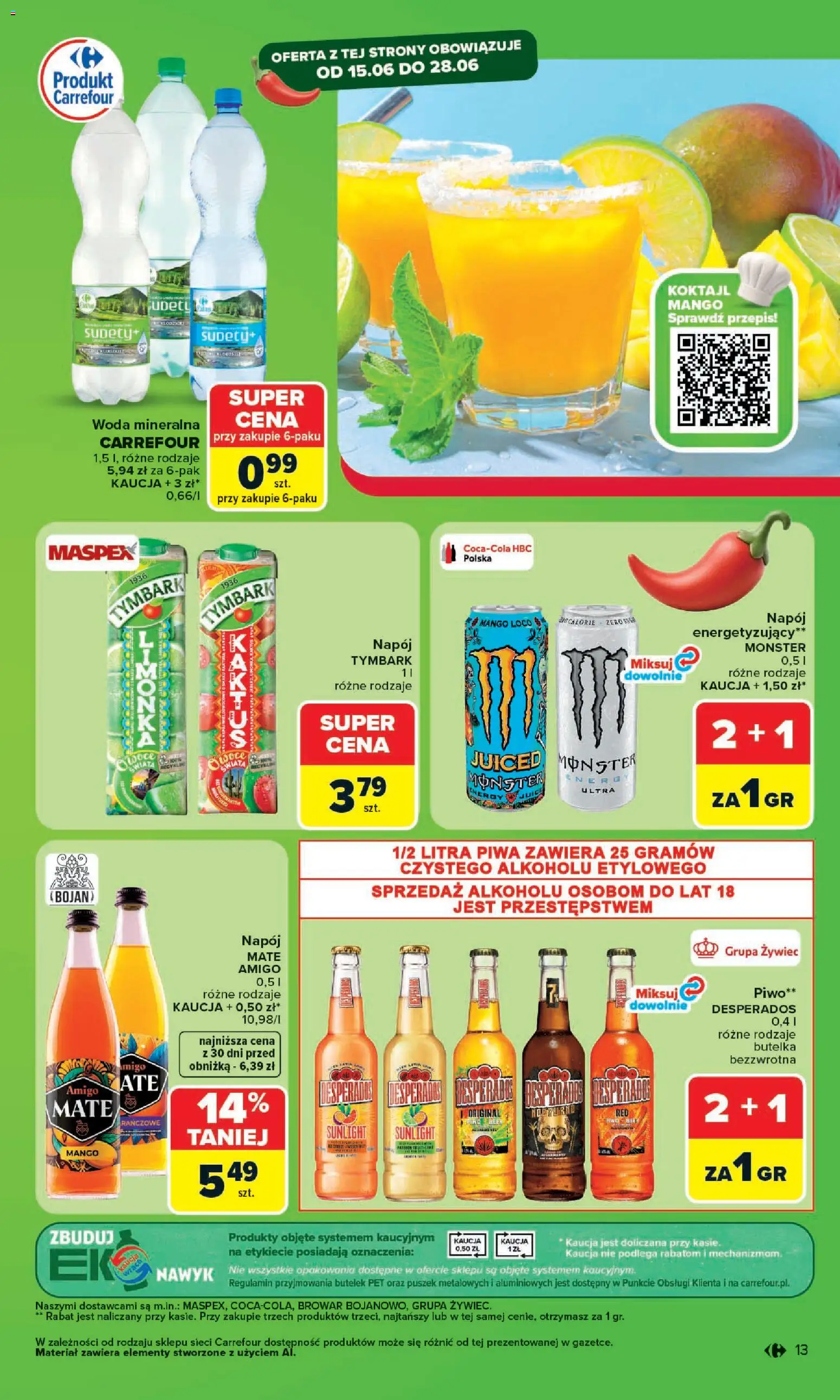 Carrefour gazetka - Kuchnia meksykańska od 15.06.2026 | Strona: 13 | Produkty: Mango, Piwo, Woda, Owoce