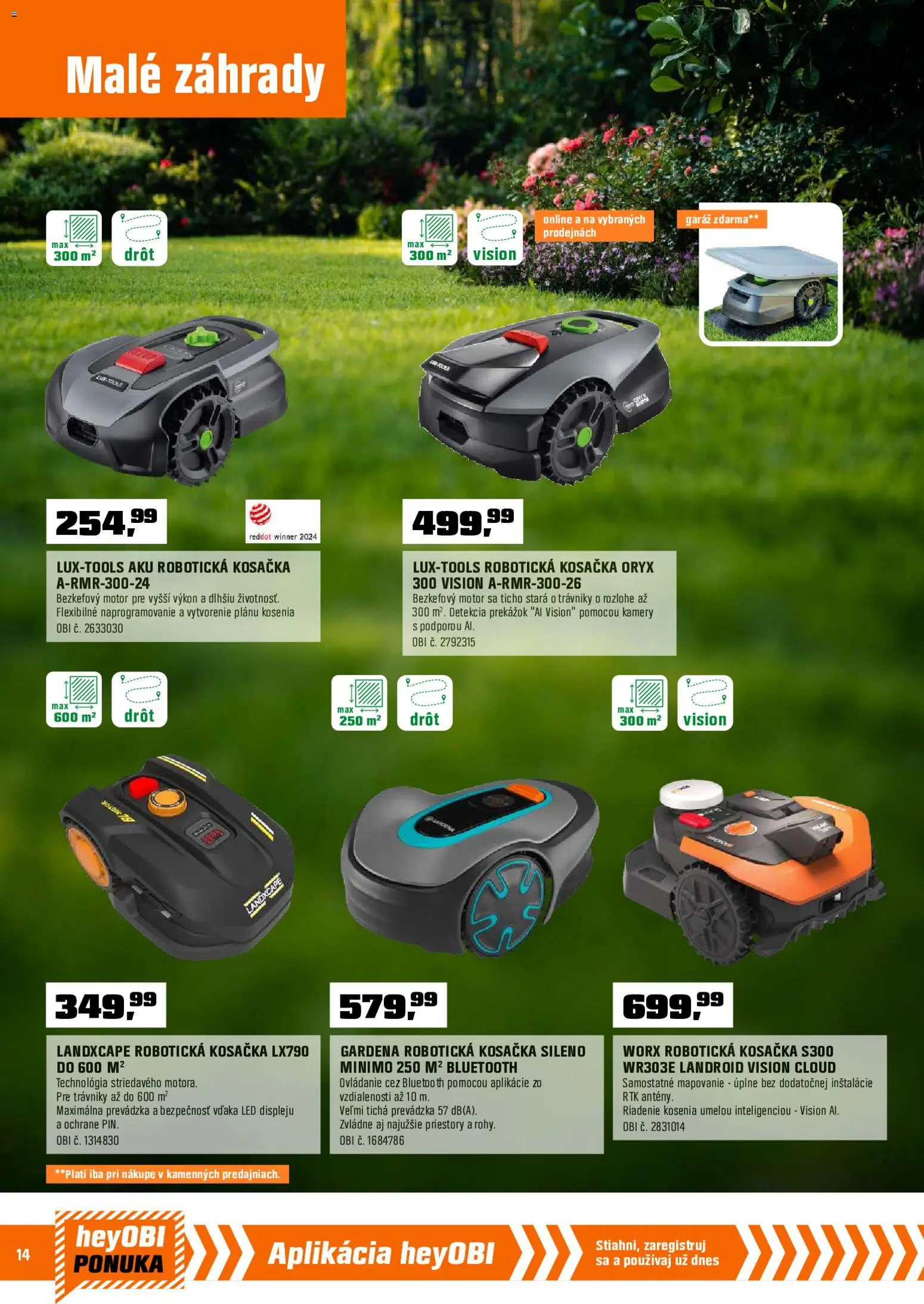 Nové OBI akcie – leták je platný od 01.06.2026 | Strana: 13 | Produkty: Robotická kosačka, Kosačka, Aku, Bluetooth