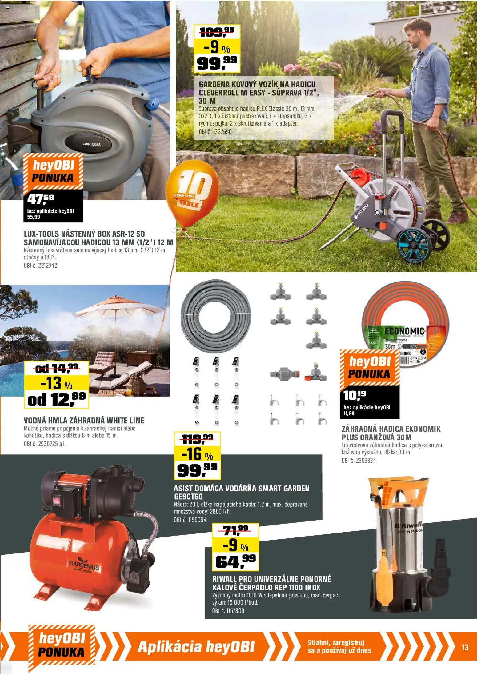 Nové OBI akcie – leták je platný od 01.06.2026 | Strana: 13 | Produkty: Robotická kosačka, Kosačka, Aku