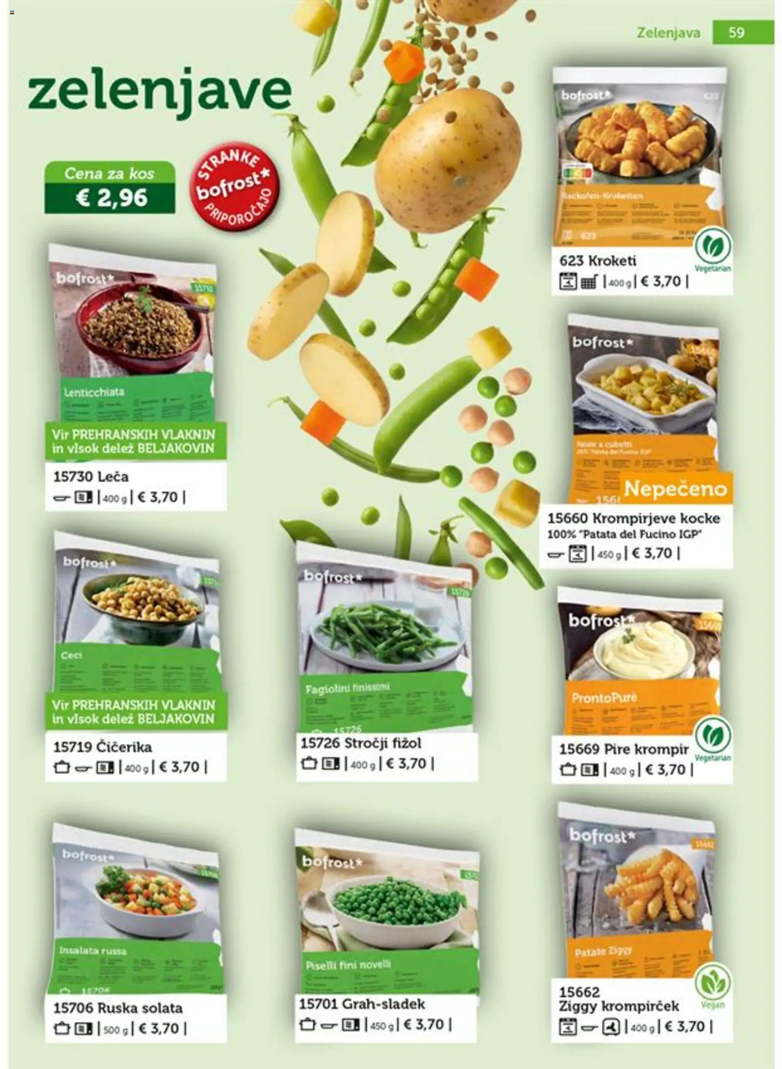 Novi Bofrost katalog ponudbe – veljaven od 01.07.2026 | Stran: 59 | Izdelki: Kos, Leča, Solata, Zelenjava