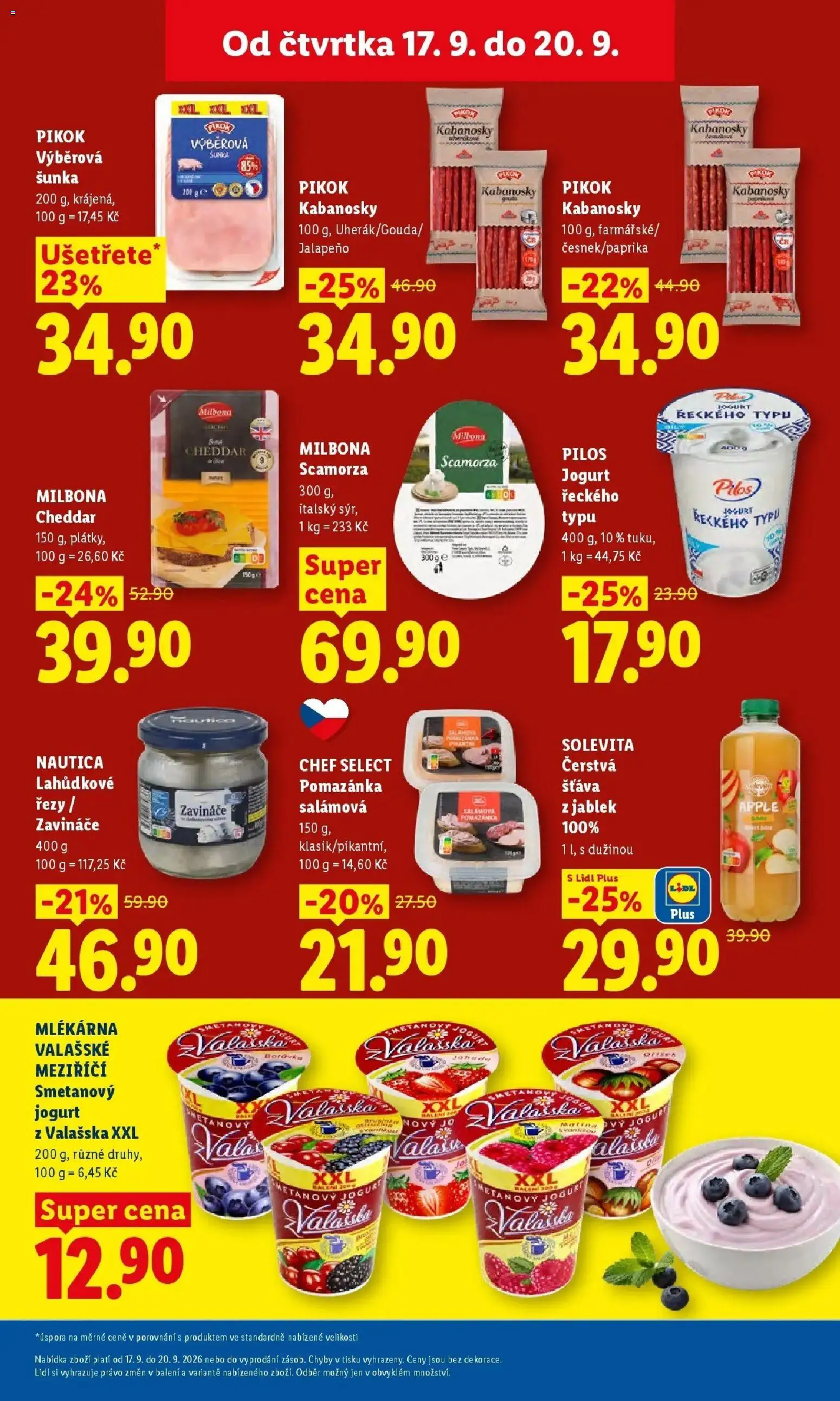 Lidl leták od 17.09.2026 - Nový akční leták | Strana: 19 | Produkty: Smetanový jogurt, Šunka, Pomazánka, Kabanosky