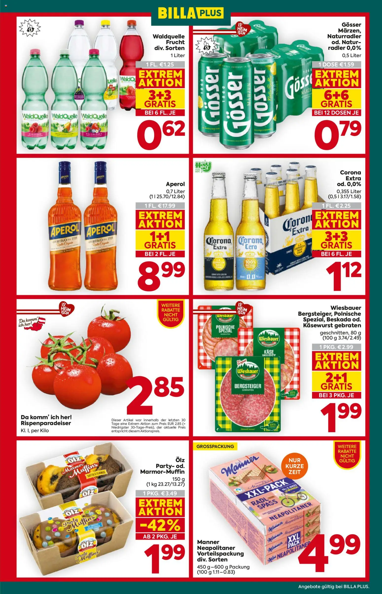 Billa Plus Flugblatt gültig ab 20.08.2026 | Seite: 5 | Produkte: Aperol, Radler, Corona Extra, Käse