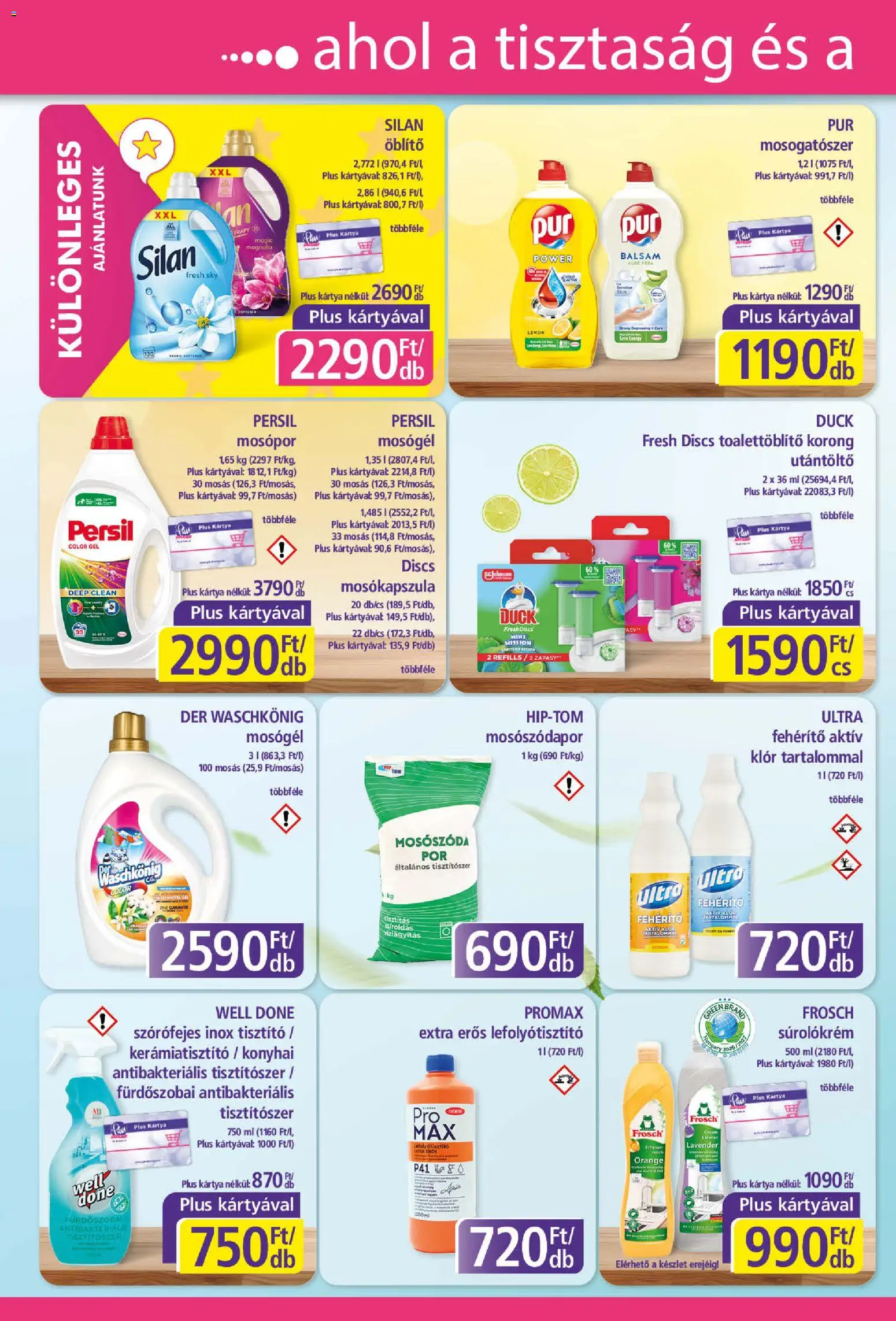 Plus Market akciós ujság - amely érvényes a következő dátumtól: 04.06.2026 | Oldal: 2 | Termékek: Mosógél, Mosókapszula, Mosópor, Mosogatószer