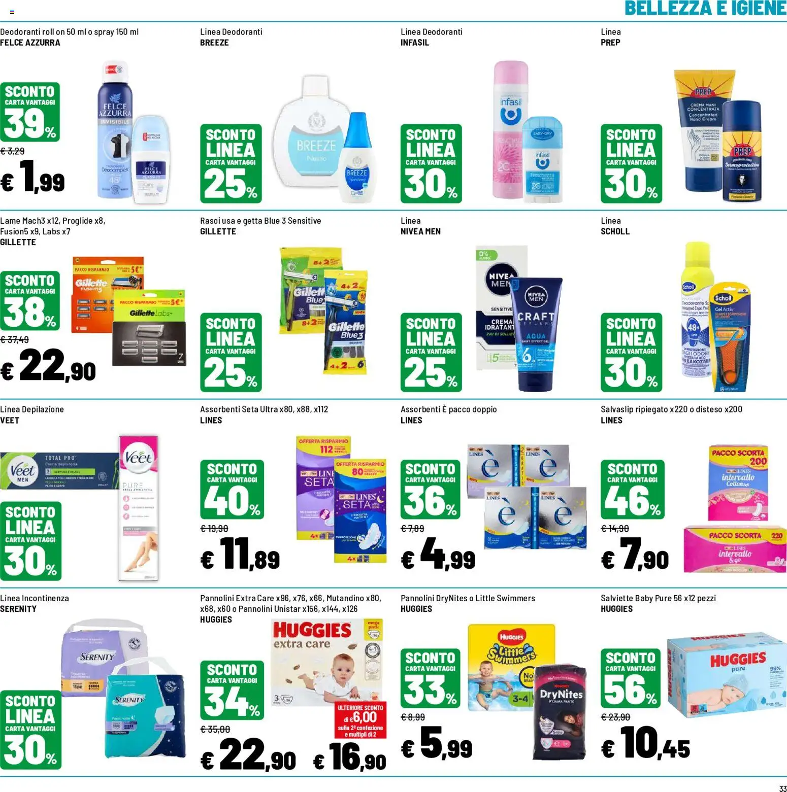 Volantino Iper del 19/08/2026 | Pagina: 33 | Prodotti: Crema, Pannolini, Assorbenti, Salvaslip