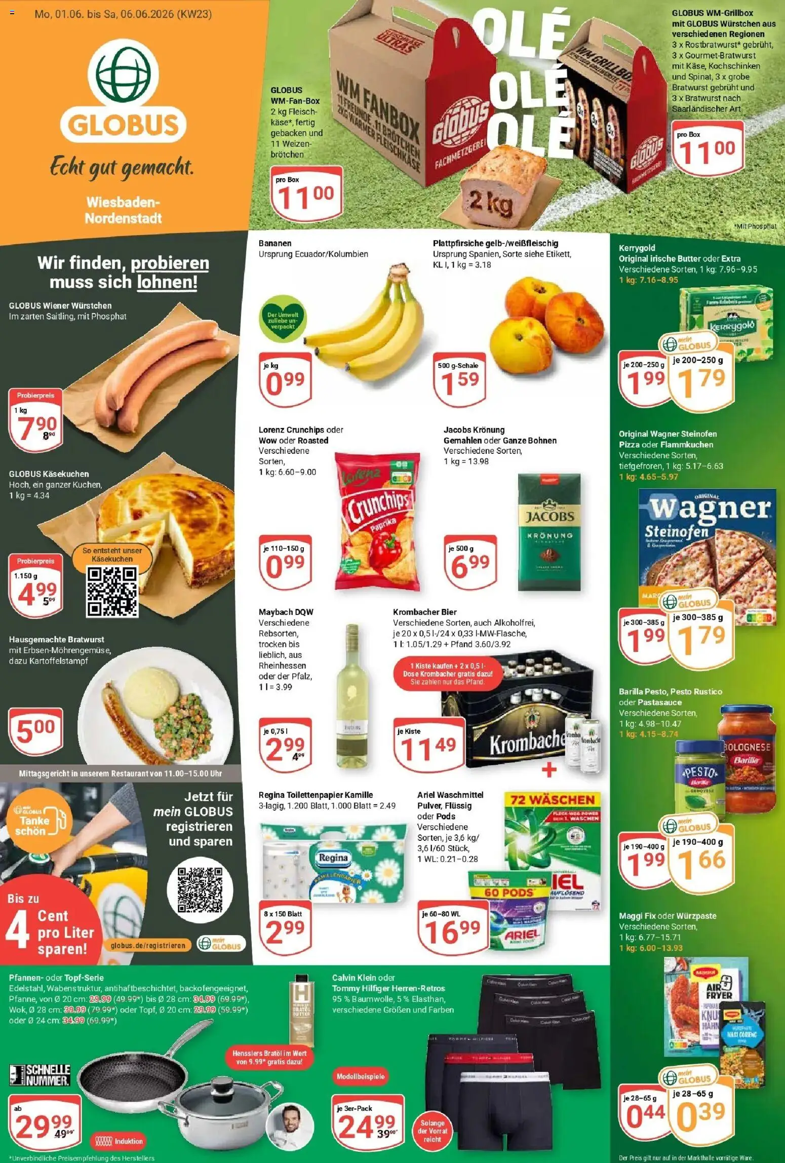 Globus Prospekt Wiesbaden-Nordenstadt – gültig ab 01.06.2026 | Seite: 1 | Produkte: Käse, Barilla, Bier, Krombacher