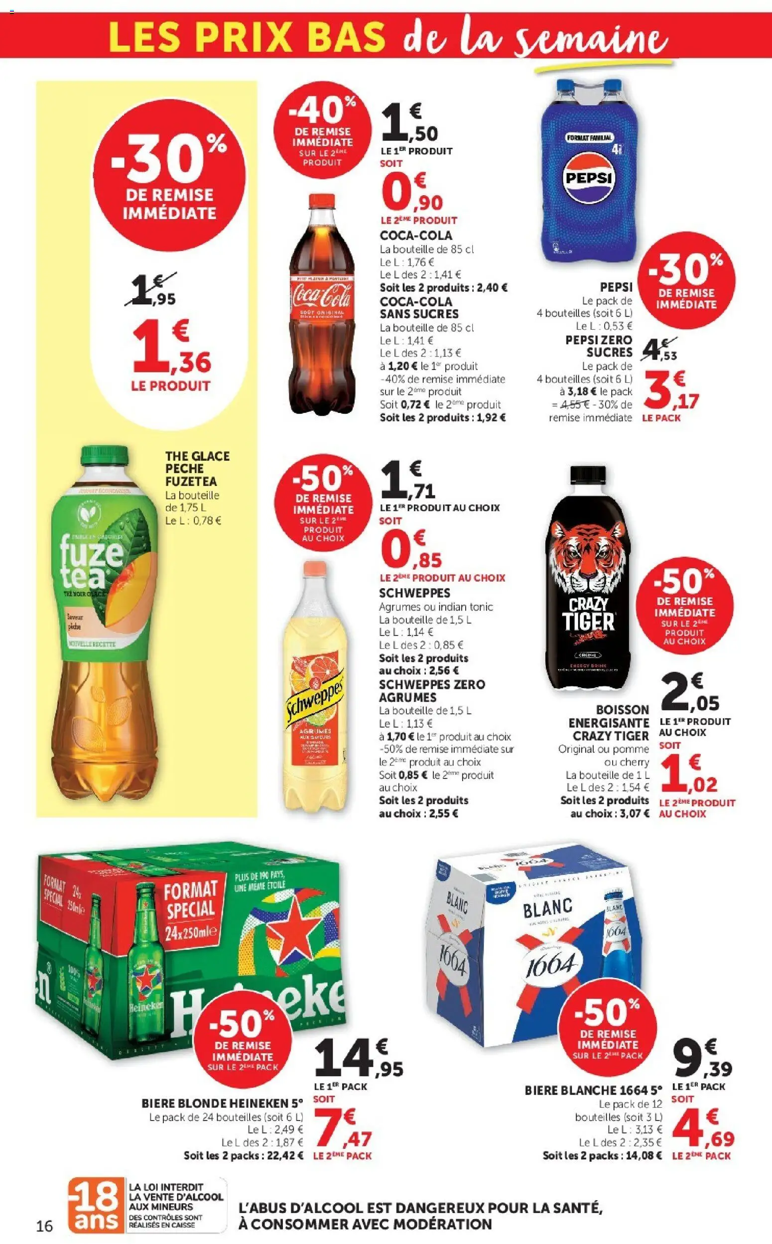 {H1} | Page: 16 | Produits: Coca, Bière blonde Heineken, Coca cola, Bière