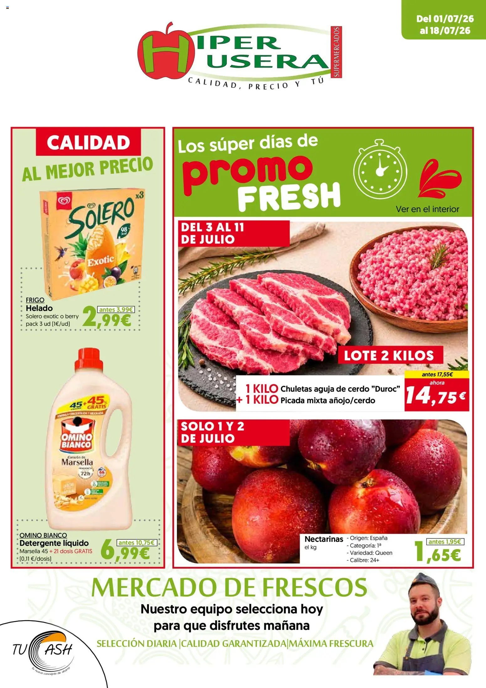Hiper Usera folleto │ válido desde el 01/07/2026 | Página: 1 | Productos: Detergente, Cerdo, Helado, Detergente líquido