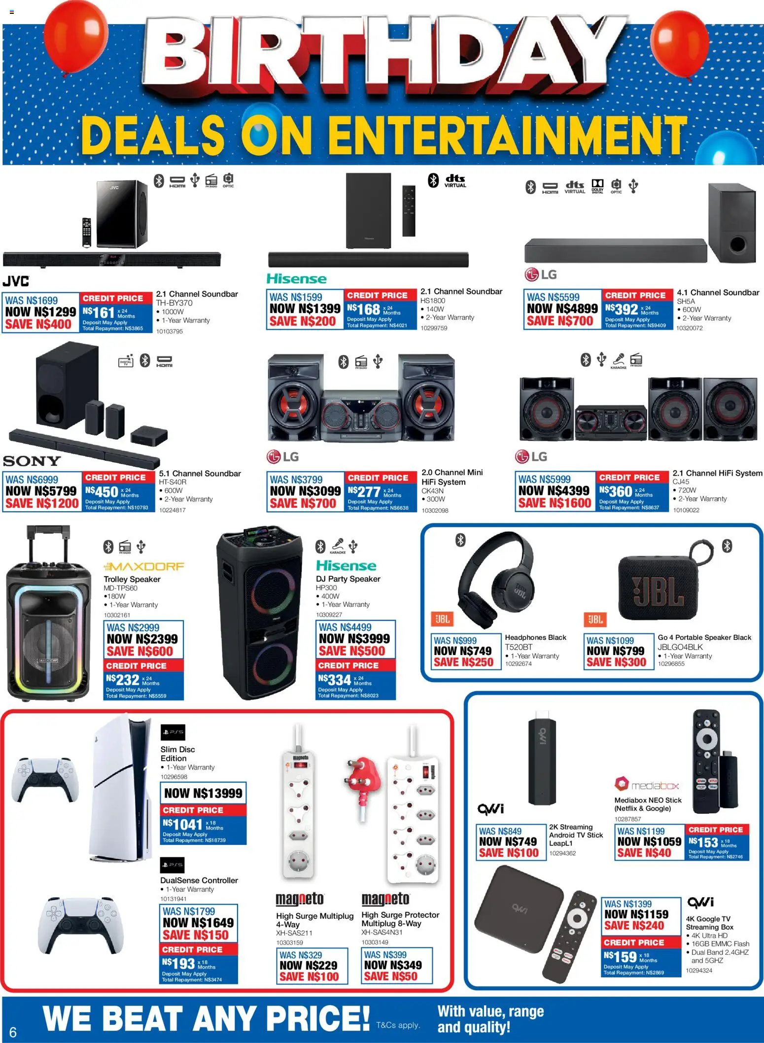 New OK Furniture catalogue – valid from 15.06.2026 | Page: 6 | Products: Speaker, TV, Surge protector, Soundbar