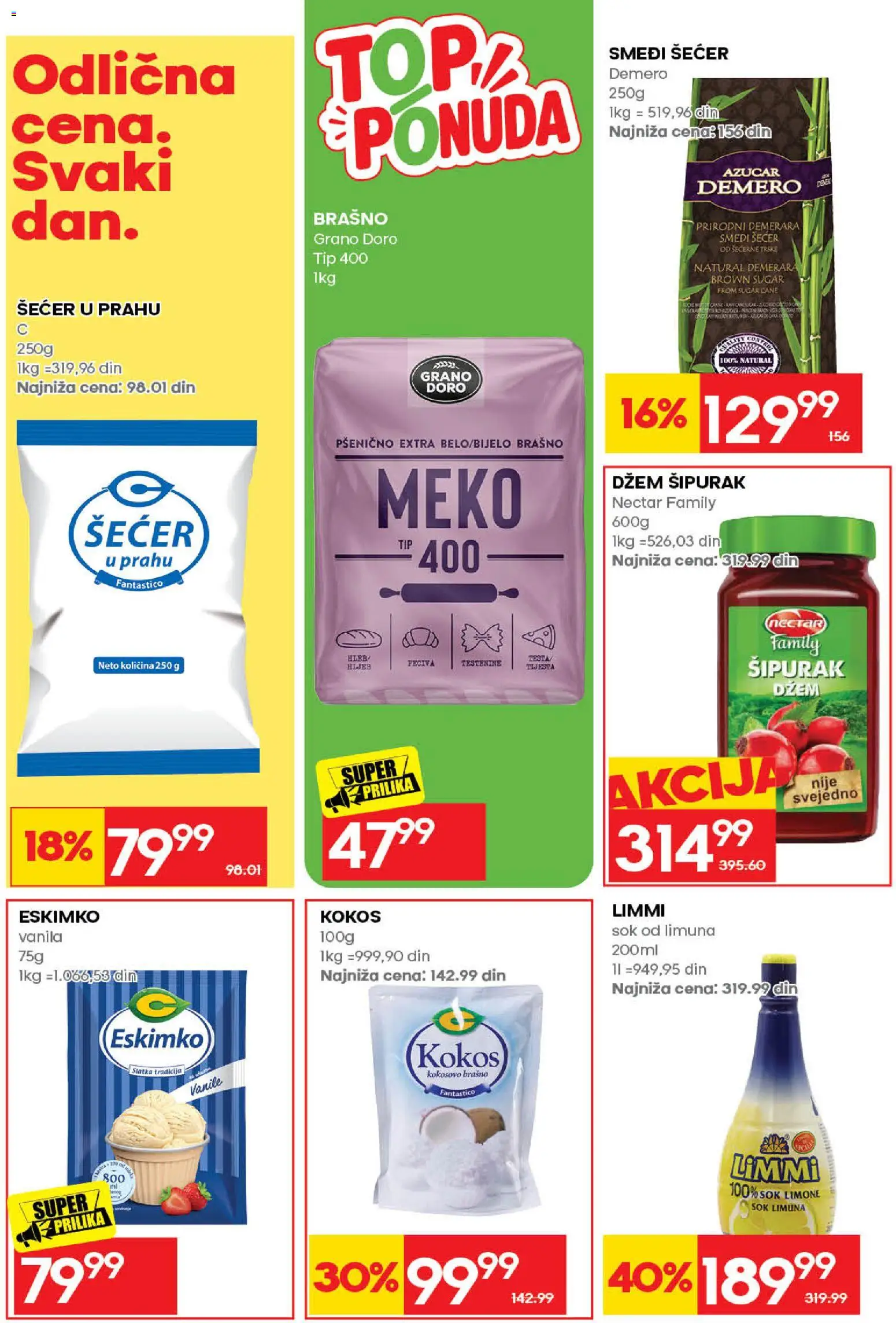 Idea katalog - važi od 06.08.2026 | Strana: 38 | Proizvode: Šećer, Brašno, Kokosovo brašno, Sok