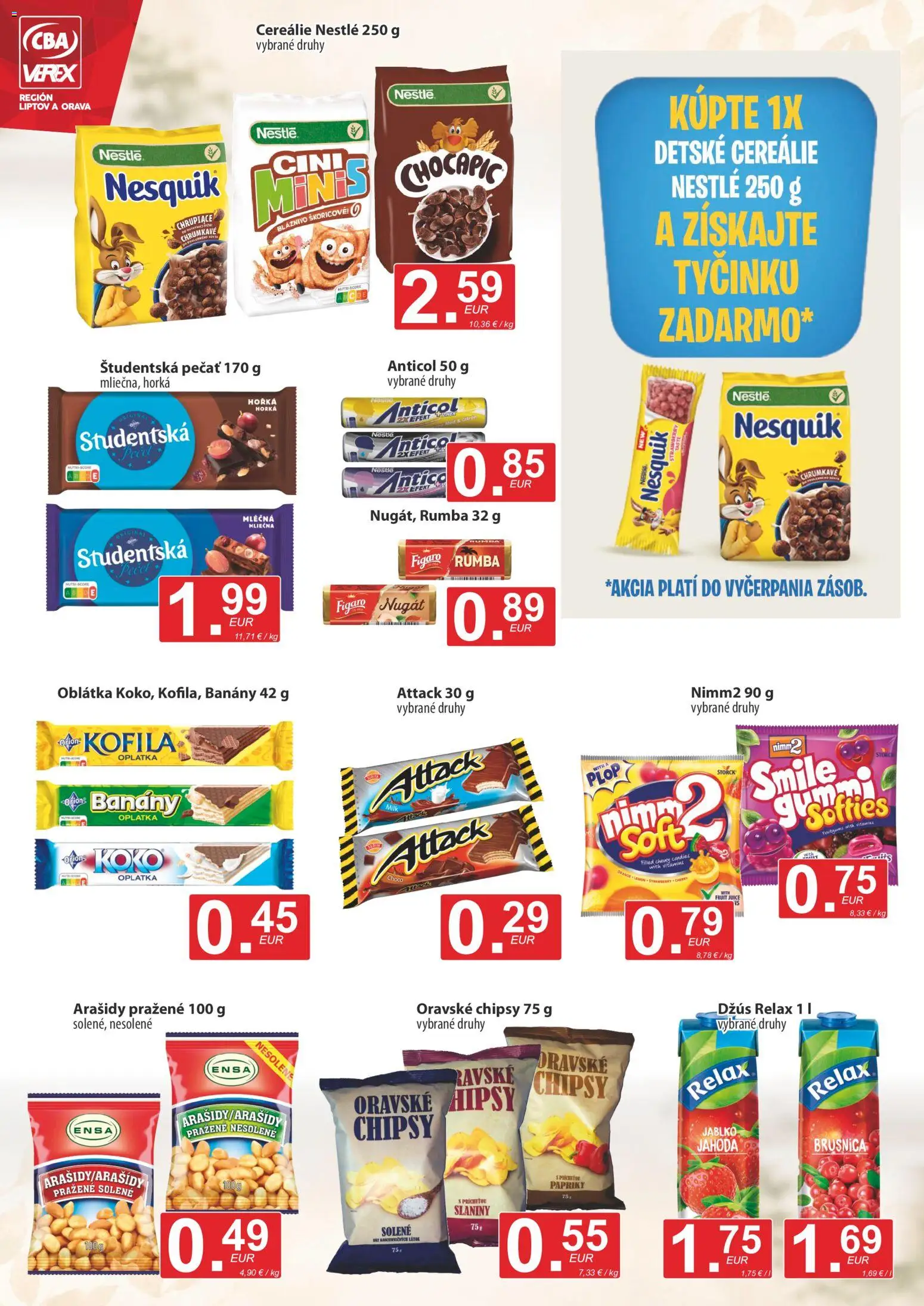 Nové CBA Verex akcie – leták je platný od 20.08.2026 | Strana: 8 | Produkty: Banány, Cereálie, Arašidy, Nesquik