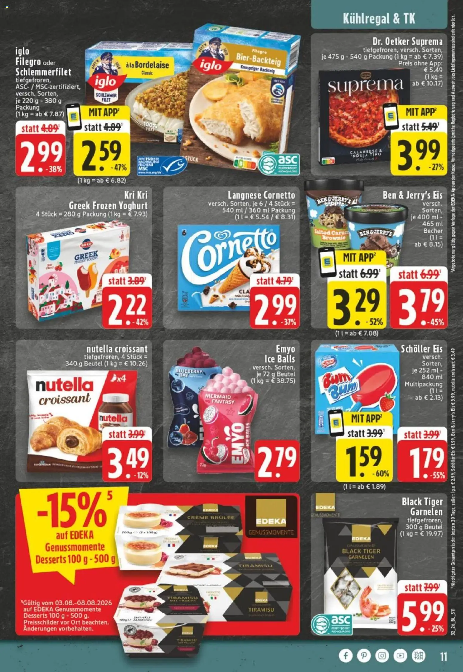 Edeka Prospekt Dortmund – gültig ab 03.08.2026 | Seite: 11 | Produkte: Garnelen, Croissant, Creme brulee, Tiger garnelen