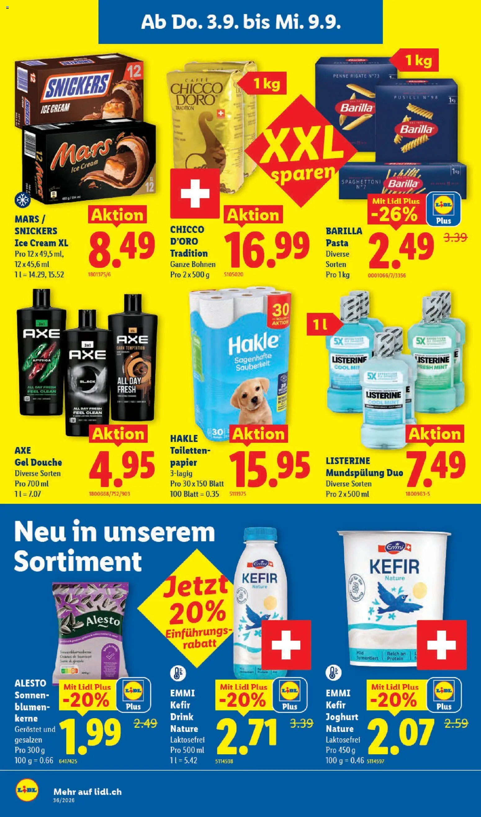 Lidl aktionen – gültig ab 03.09.2026 | Seite: 14 | Produkte: Kefir, Barilla, Shower Gel, Toilettenpapier