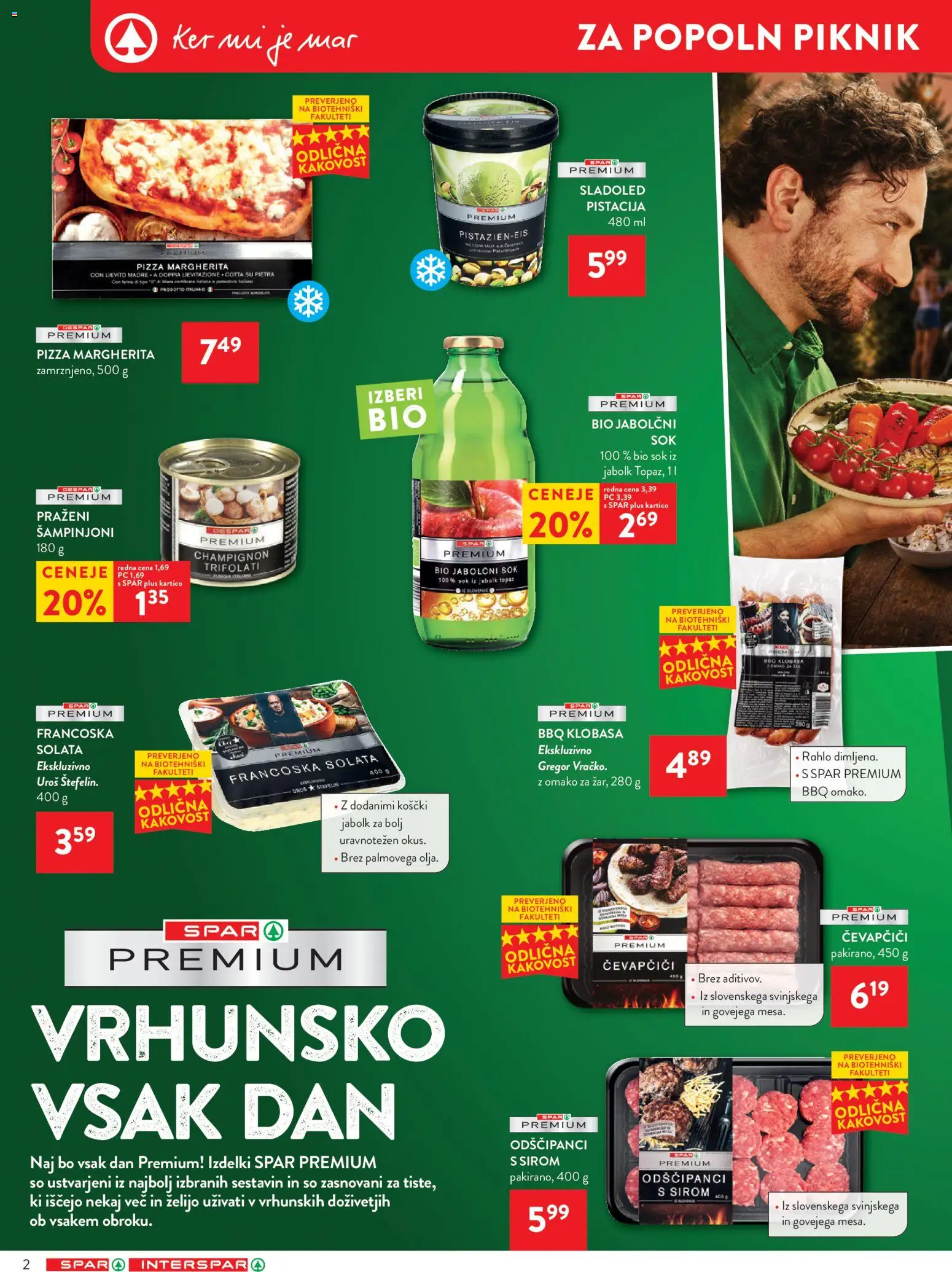Novi Spar katalog ponudbe – veljaven od 22.07.2026 | Stran: 2 | Izdelki: Čevapčiči, Sok, Sladoled, Solata